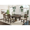 Stone - 6 Piece Dining Set Table & 4 Wooden Swril Back Side Chairs & Pew Bench - Charcoal - Stylish Home Furniture