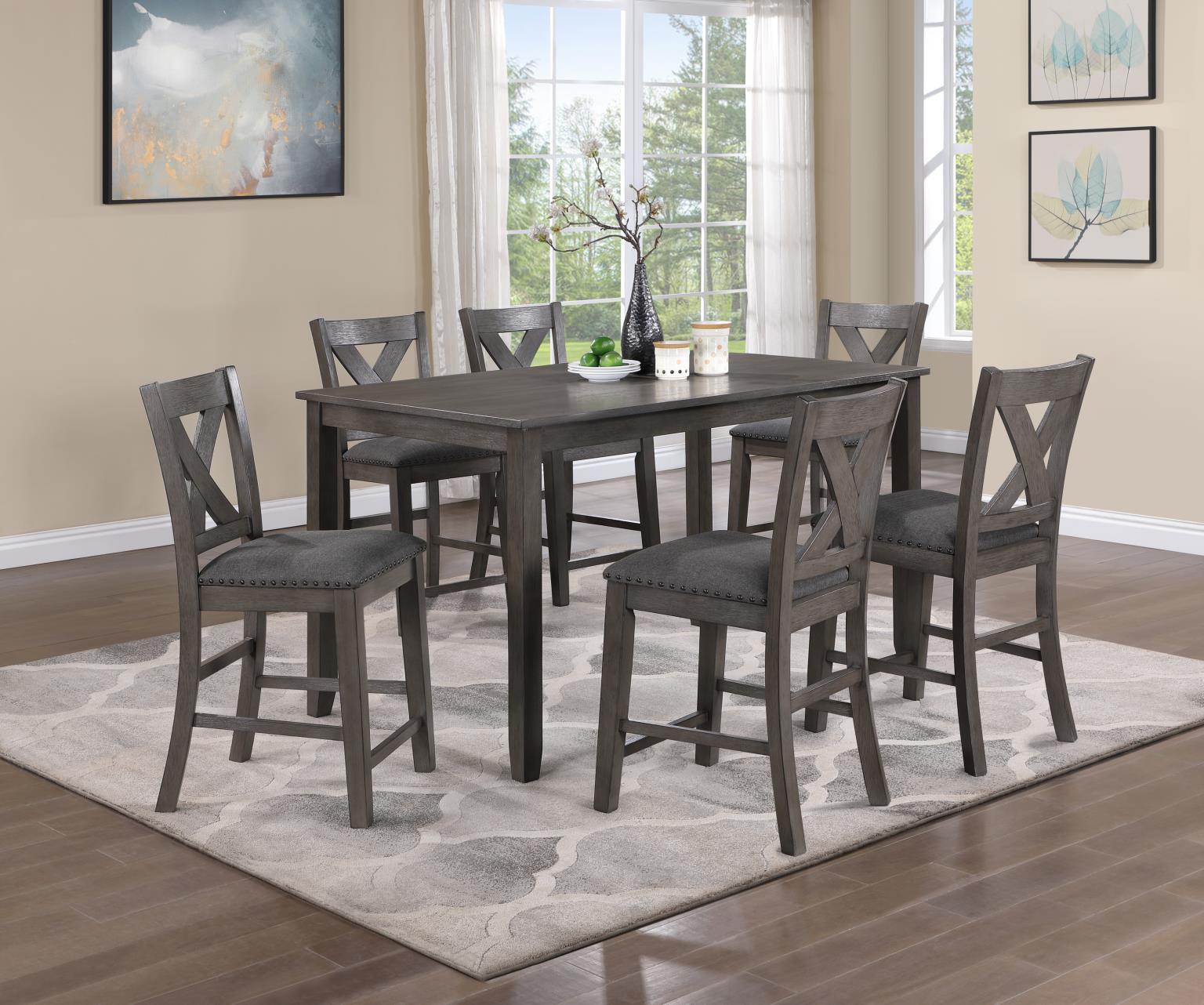 D160 - 7 Piece Dining Room Set (Counter Height Table, 6 Counter Chairs) - Gray - Stylish Home Furniture