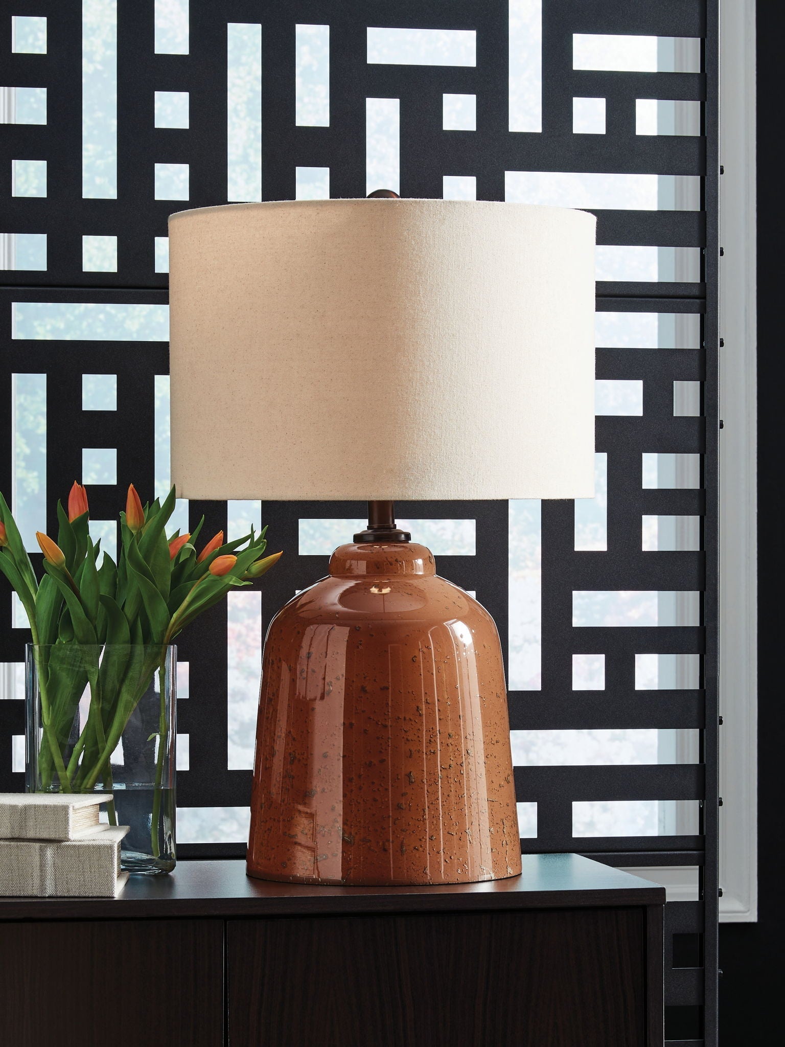 Aaleahya - Glass Table Lamp - Rust - Stylish Home Furniture