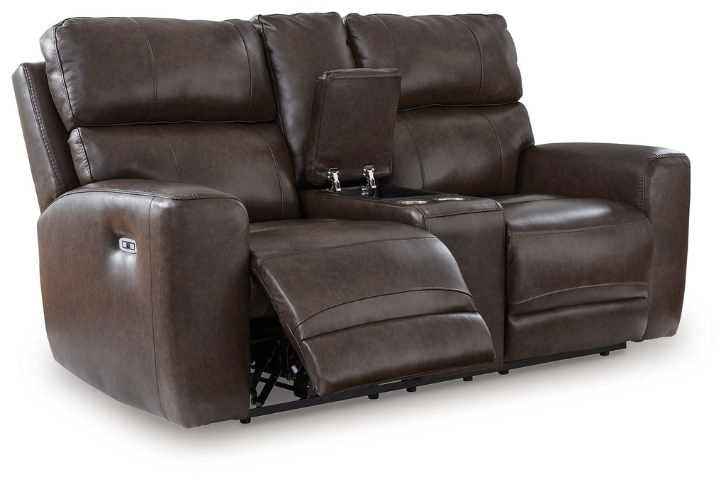 Crossplex - Power Reclining Loveseat / Console / Adjustable Headrest - Smoke - Stylish Home Furniture