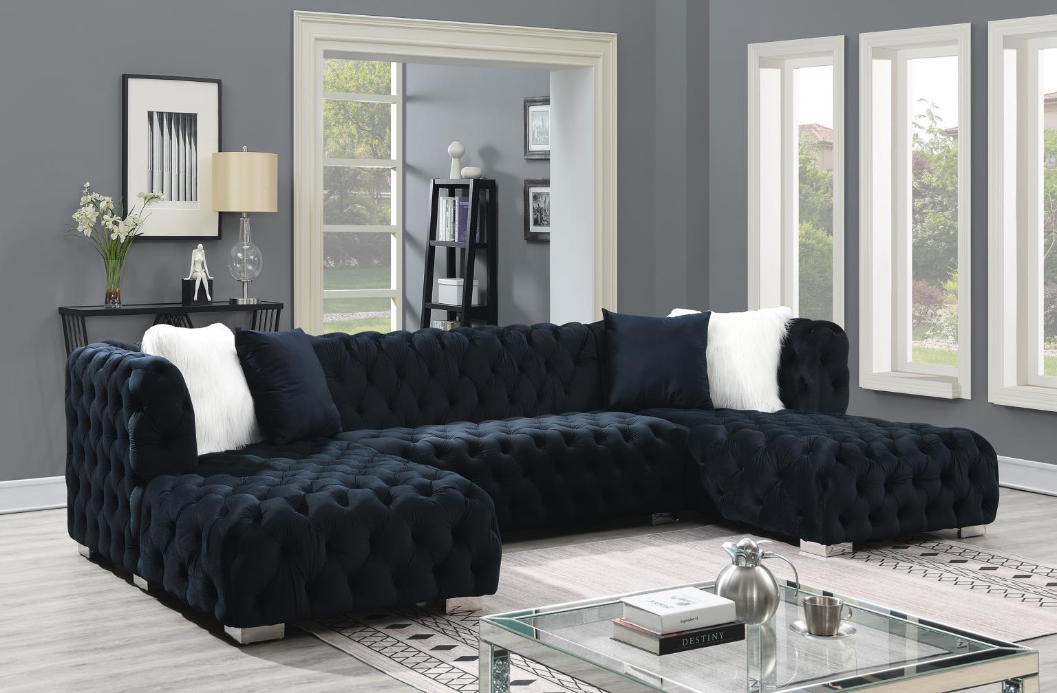 U285 - 3 Piece Sectional (Two Chaises) - Black - Stylish Home Furniture