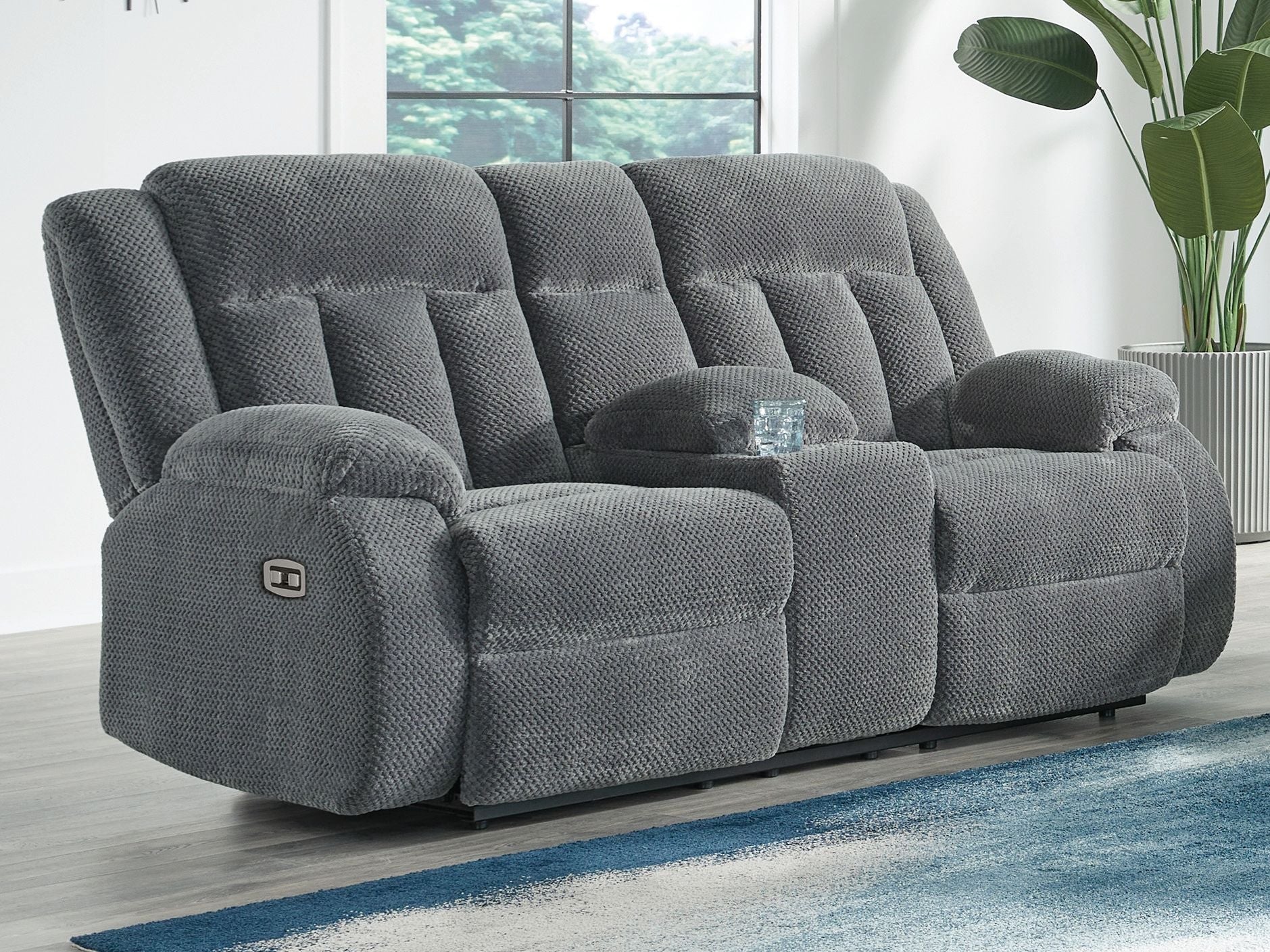 Observation - Double Reclining Power Loveseat With Console - Steel - Stylish Home Furniture