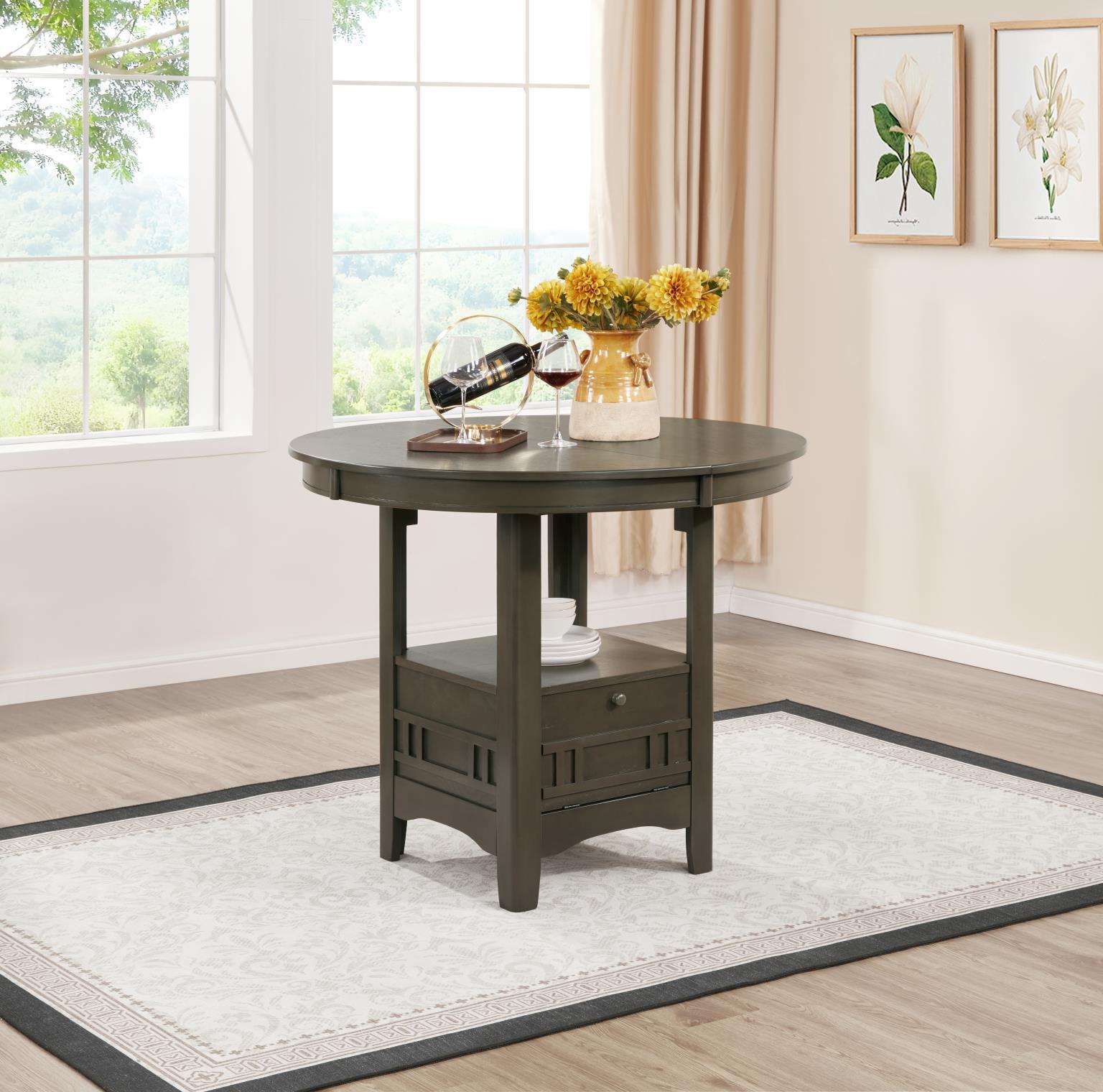 D152 - Counter Height Extension Table Wire Brush - Dark Brown - Stylish Home Furniture