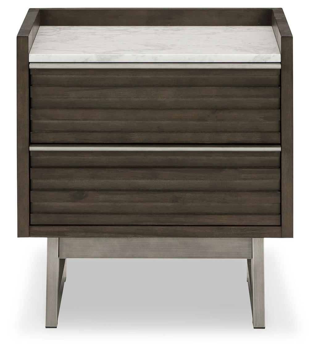 Arkenton - Two Drawer Night Stand - Grayish Brown / White - Stylish Home Furniture