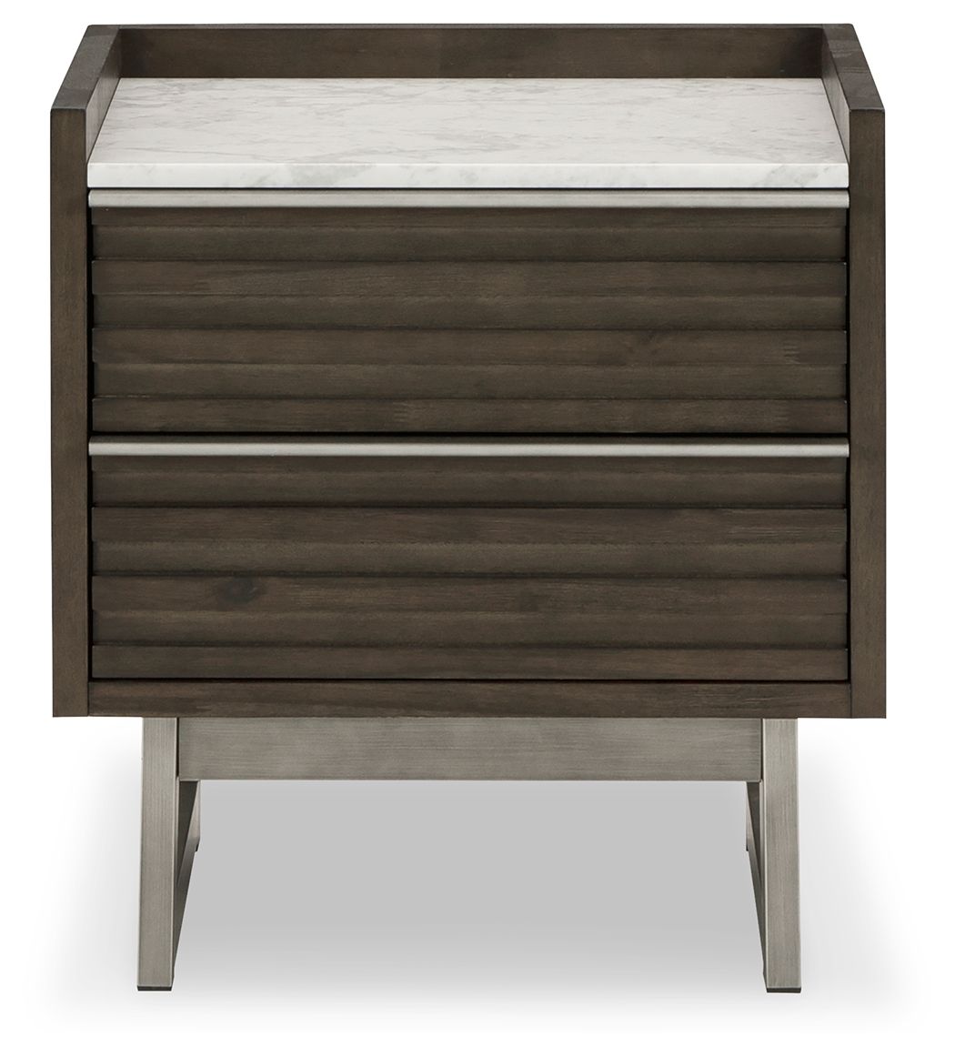 Arkenton - Two Drawer Night Stand - Grayish Brown / White - Stylish Home Furniture