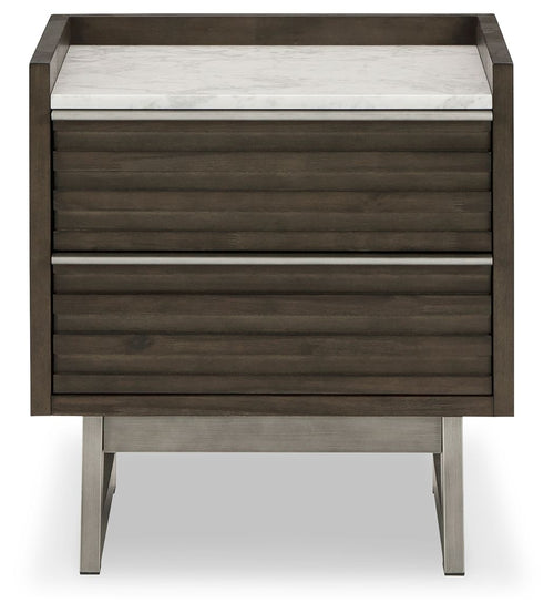 Arkenton - Two Drawer Night Stand - Grayish Brown / White - Stylish Home Furniture