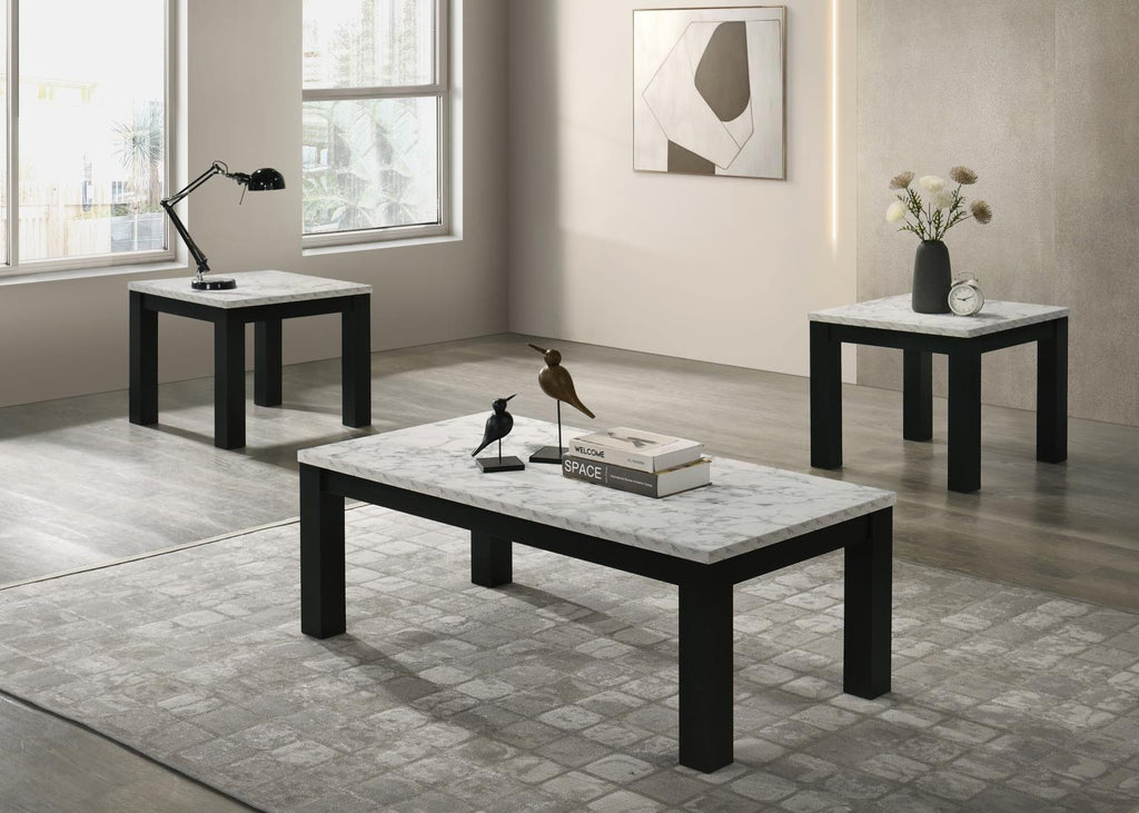 T231 - Melamine Top 3 Piece Table Set (Coffee And 2 End Tables) - Black / White - Stylish Home Furniture