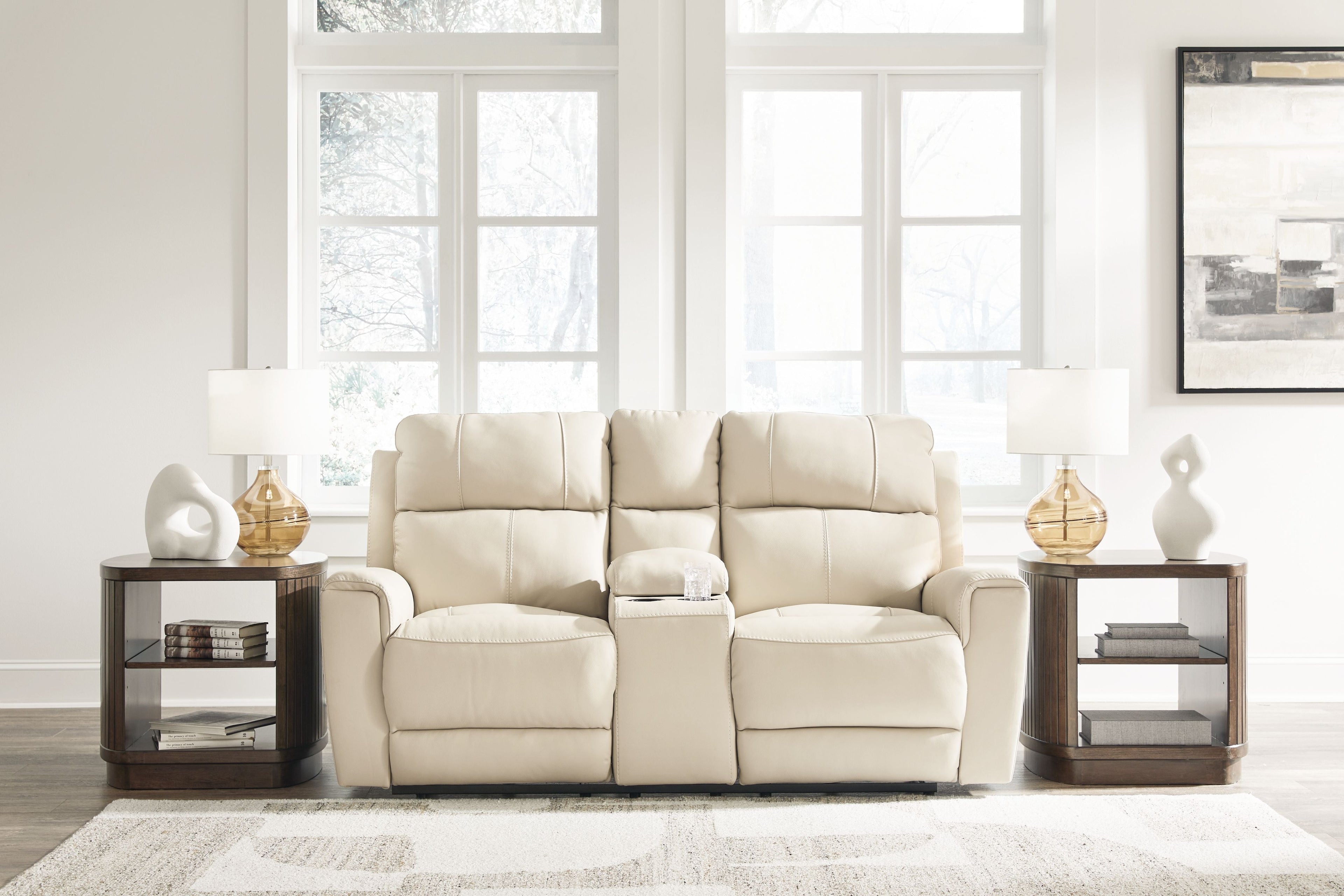 Dahlmoore - Dbl Power Reclining Loveseat With Console - Almond - Stylish Home Furniture