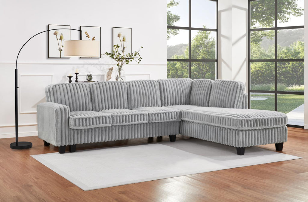 U321 - Corduroy 2 Piece Sectional - Gray - Stylish Home Furniture