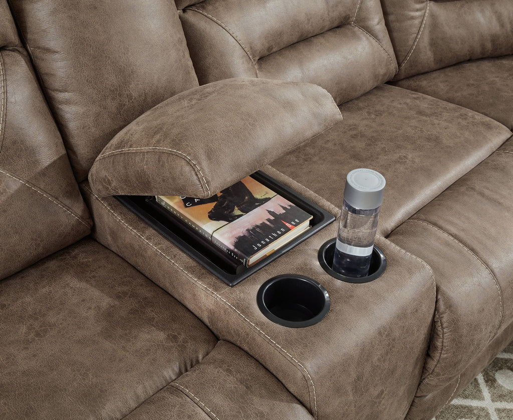 Ravenel - 3-Piece Power Reclining Sectional With Laf Power Reclining Loveseat With Console - Faux Leather - Fossil - Stylish Home Furniture
