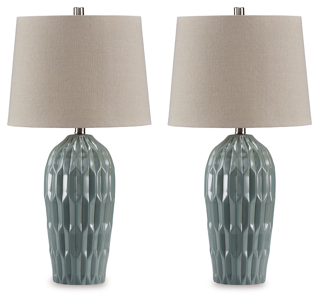 Hadbury - Ceramic Table Lamp (Set of 2) - Pale Blue / Teal - Stylish Home Furniture