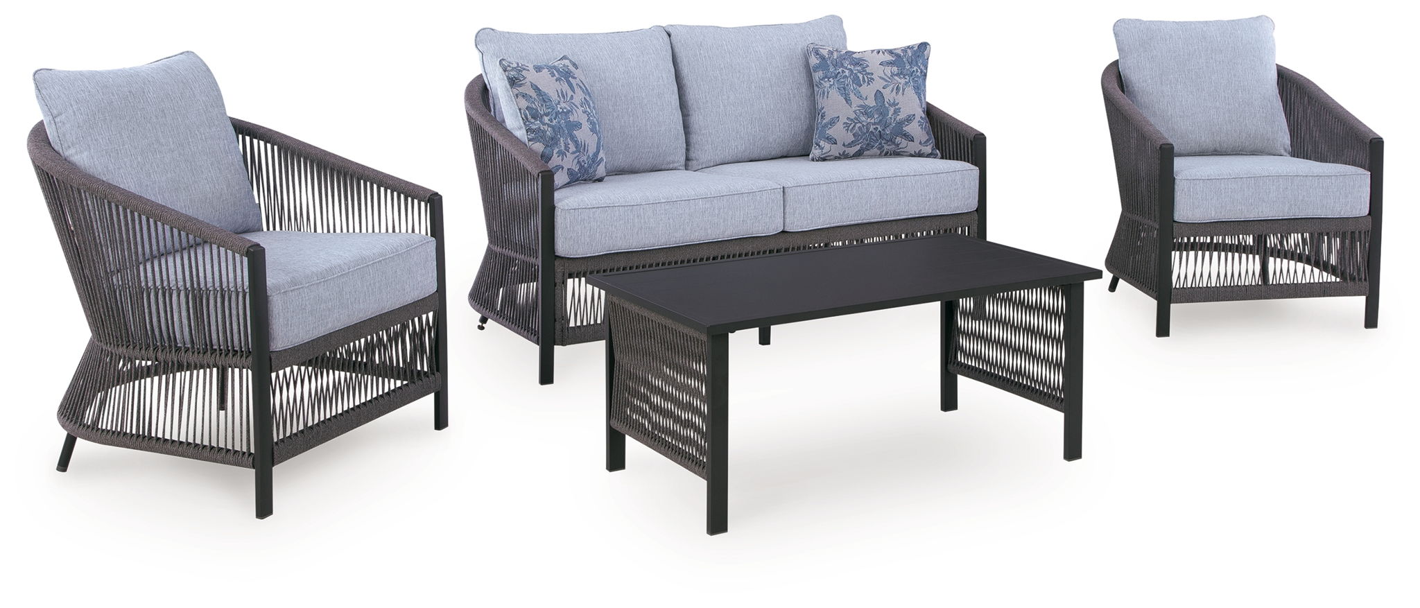 Bridges Beach - Loveseat, Lounge Chairs, Table Set (Set of 4) - Gray - Stylish Home Furniture