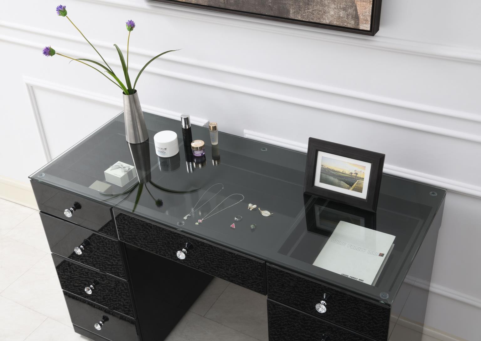 G-316 - Glamour Vanity Set (MDF Dresser + Mirror Bluetooth Speaker With Lights) - Black