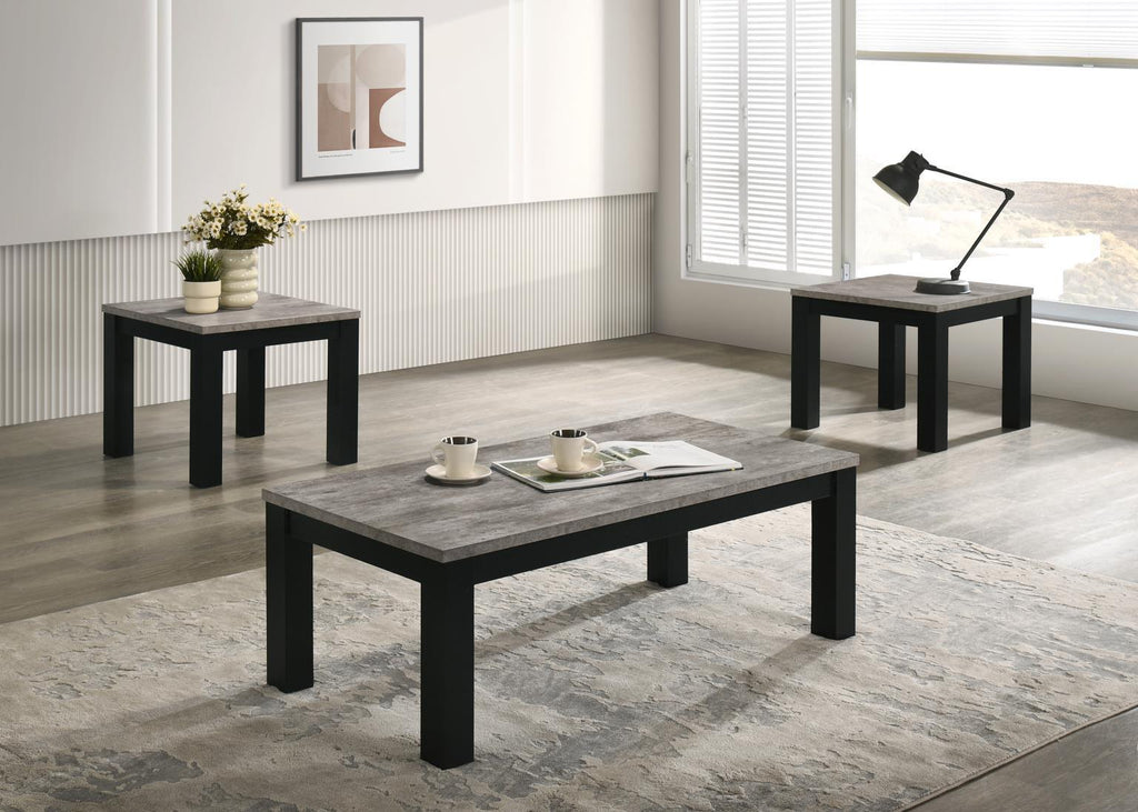 T232 - Melamine Top 3 Piece Table Set (Coffee And 2 End Tables) - Black / Gray - Stylish Home Furniture