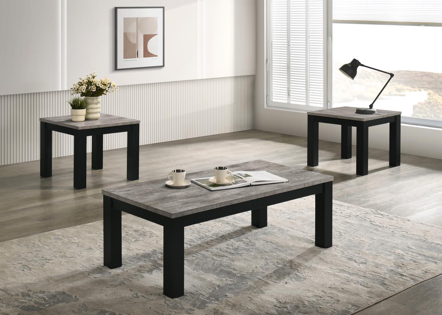 T232 - Melamine Top 3 Piece Table Set (Coffee And 2 End Tables) - Black / Gray - Stylish Home Furniture