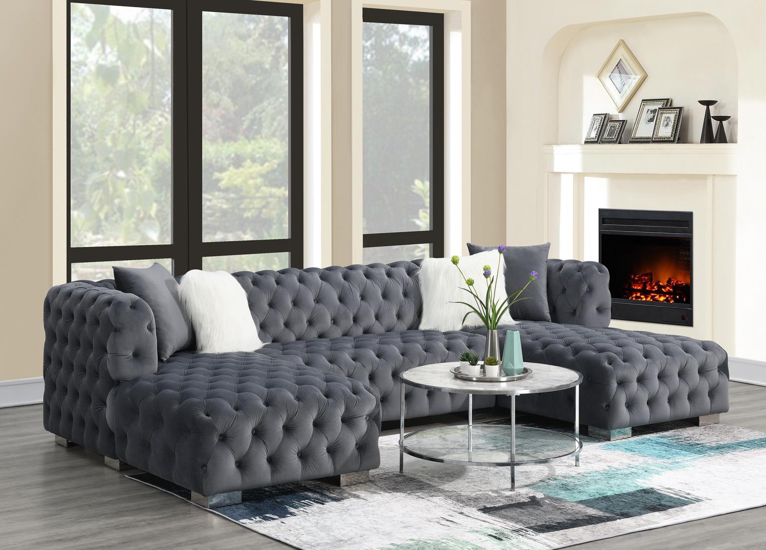 U287 - 3 Piece Sectional (Two Chaises) - Dark Gray - Stylish Home Furniture