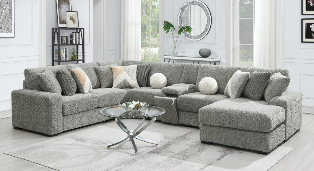 U282 - 6 Piece Setional With Right Chaise (1 LAF + 1 Wedge + 2 Armless Chair + 1 Console + 1 RAF Chaise) - Gray - Stylish Home Furniture