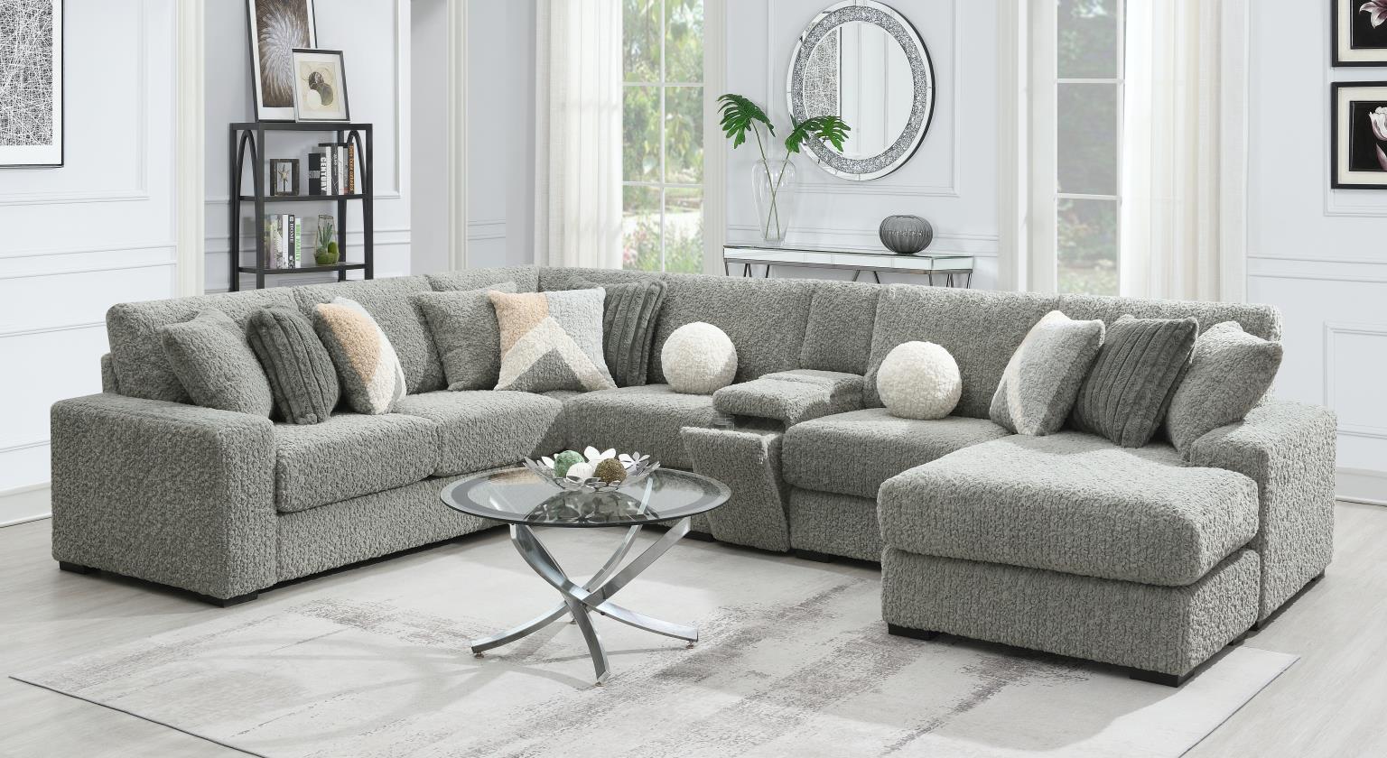 U282 - 6 Piece Setional With Right Chaise (1 LAF + 1 Wedge + 2 Armless Chair + 1 Console + 1 RAF Chaise) - Gray - Stylish Home Furniture