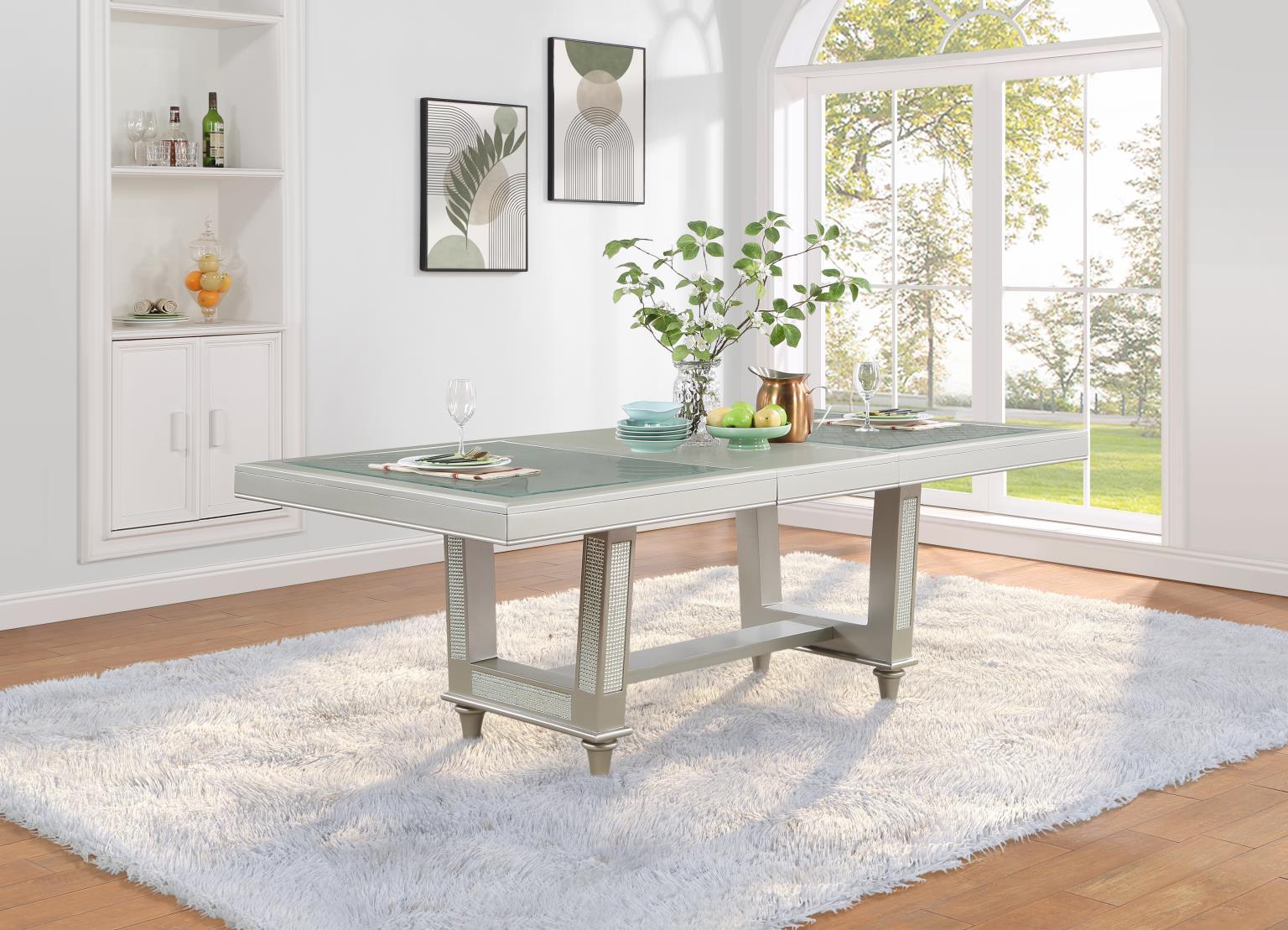 D106 - Rectangular Dining Table - Shimmer Silver - Stylish Home Furniture
