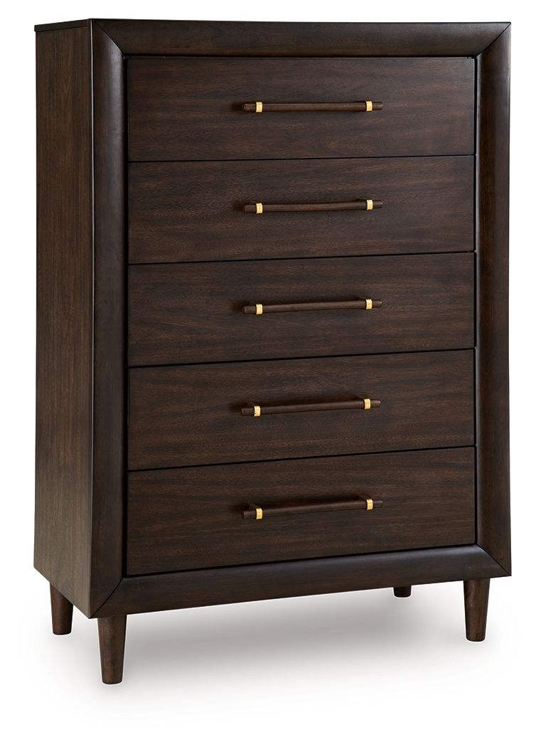 Dantenton - Five Drawer Chest - Merlot - Stylish Home Furniture