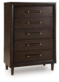 Dantenton - Five Drawer Chest - Merlot - Stylish Home Furniture