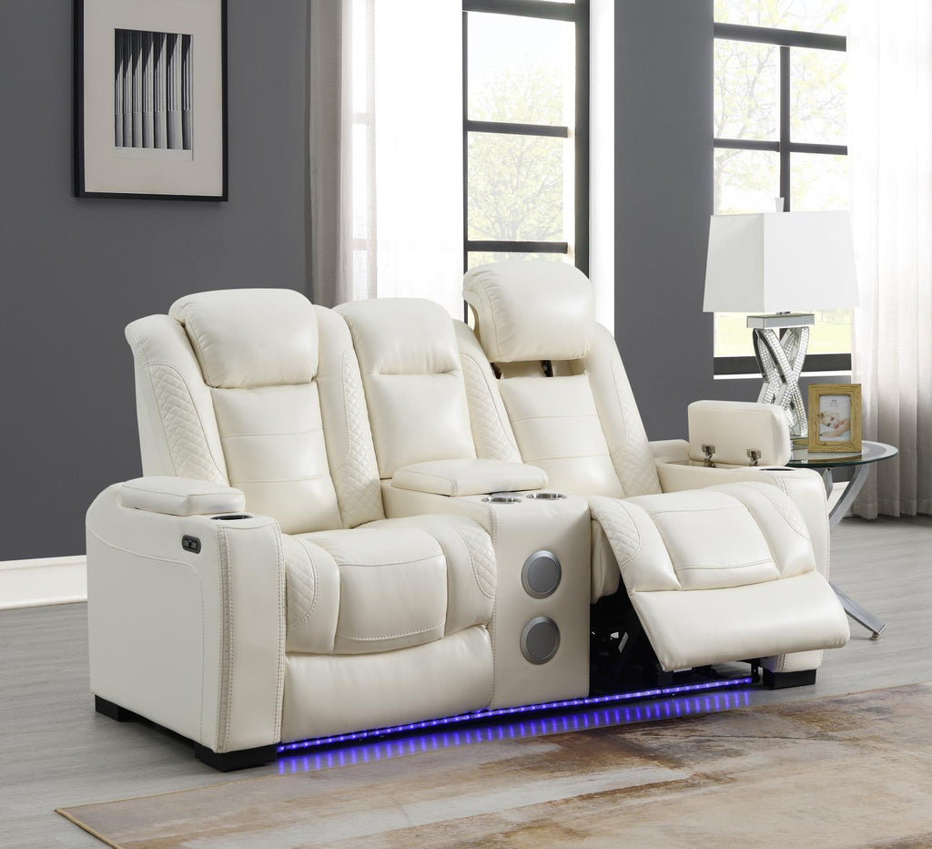 U94 - LED Power Reclining With Power Headrest, Bluetooth Speaker, And Drop Down Table Loveseat - White - Stylish Home Furniture
