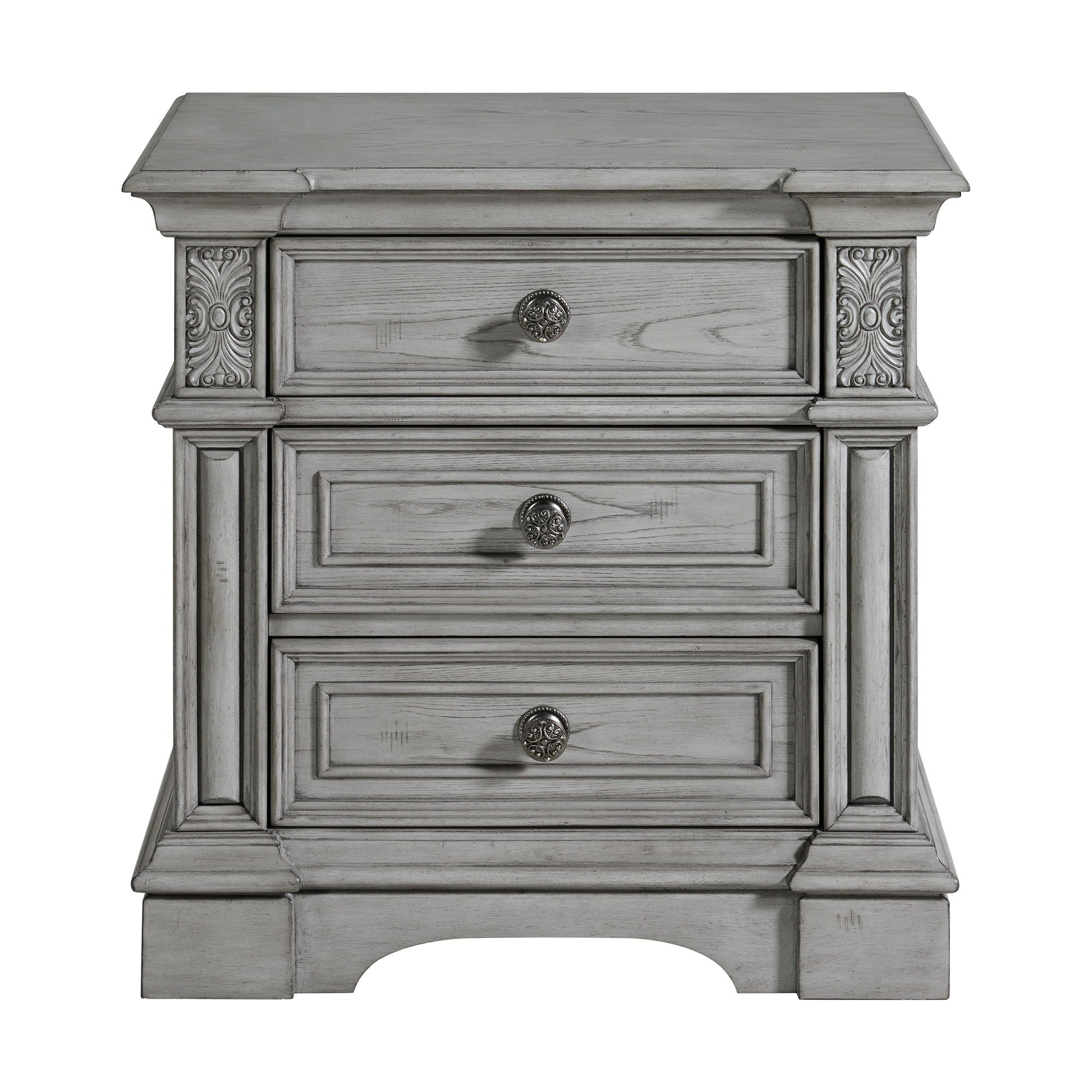Glenmore - 3-Drawer Nightstand With USB - Aged Gray - Stylish Home Furniture