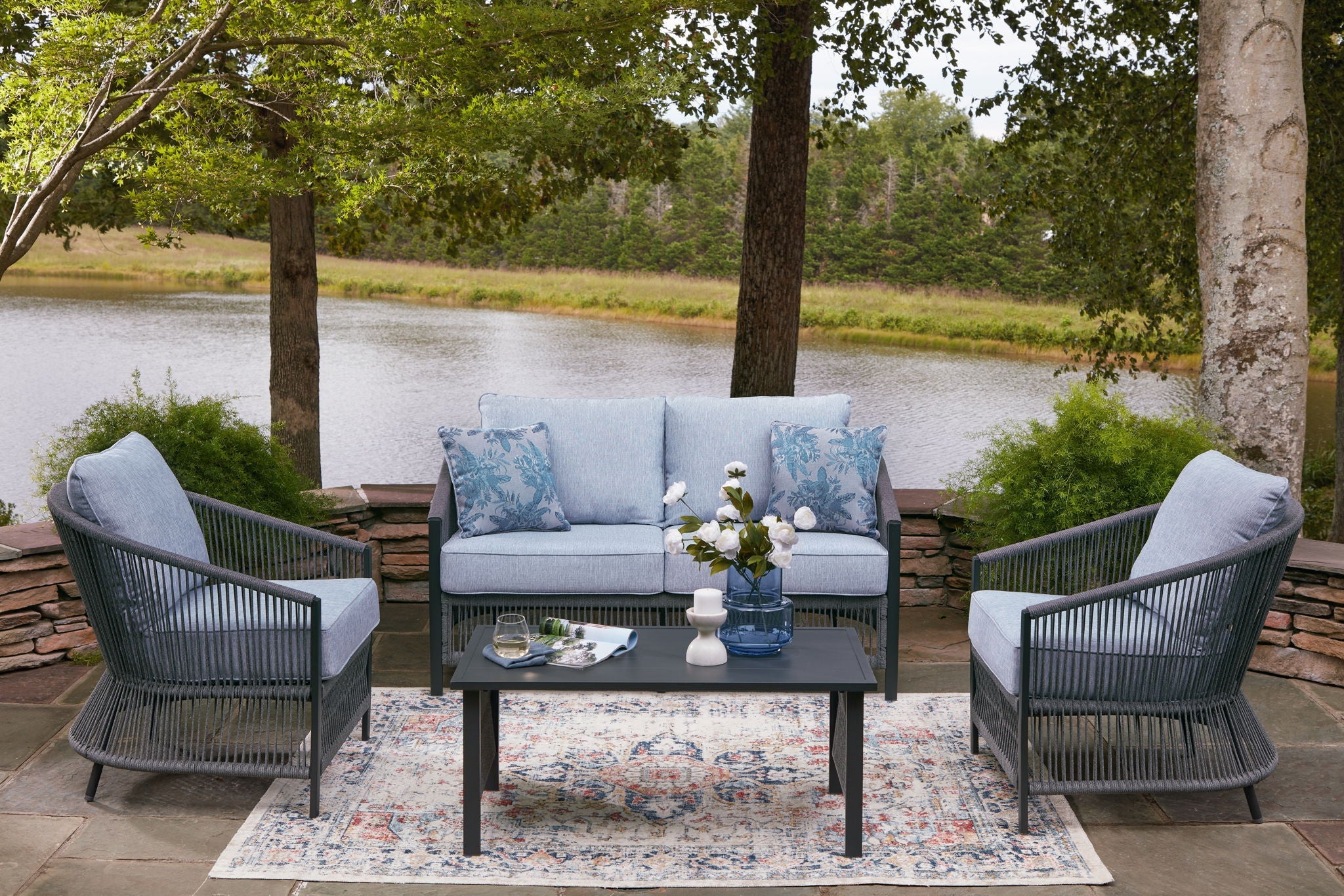 Bridges Beach - Loveseat, Lounge Chairs, Table Set (Set of 4) - Gray - Stylish Home Furniture