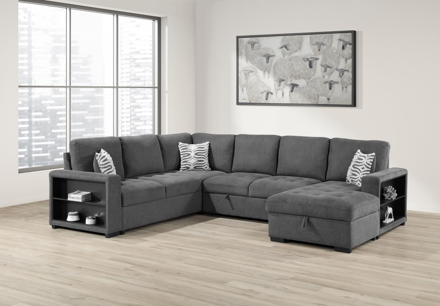 U275 - 3 Piece Sectional With USB (Type A+C) - Gray - Stylish Home Furniture
