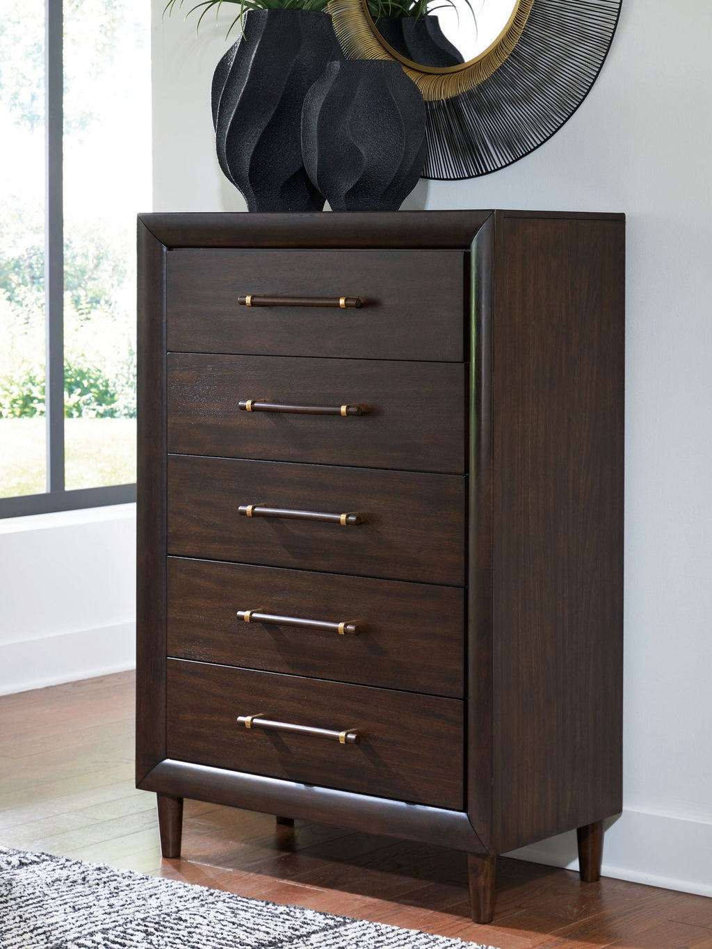 Dantenton - Five Drawer Chest - Merlot - Stylish Home Furniture