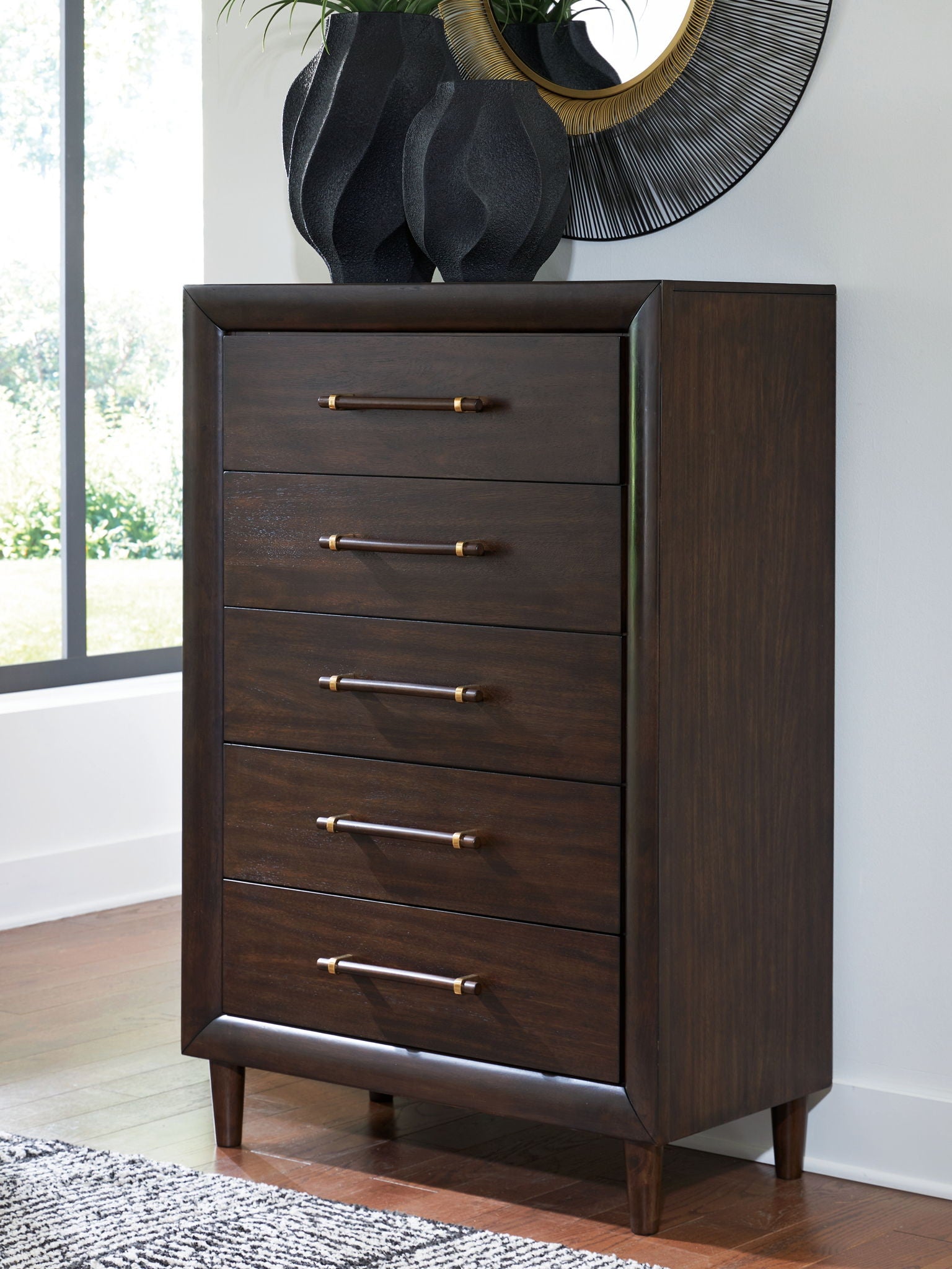 Dantenton - Five Drawer Chest - Merlot - Stylish Home Furniture