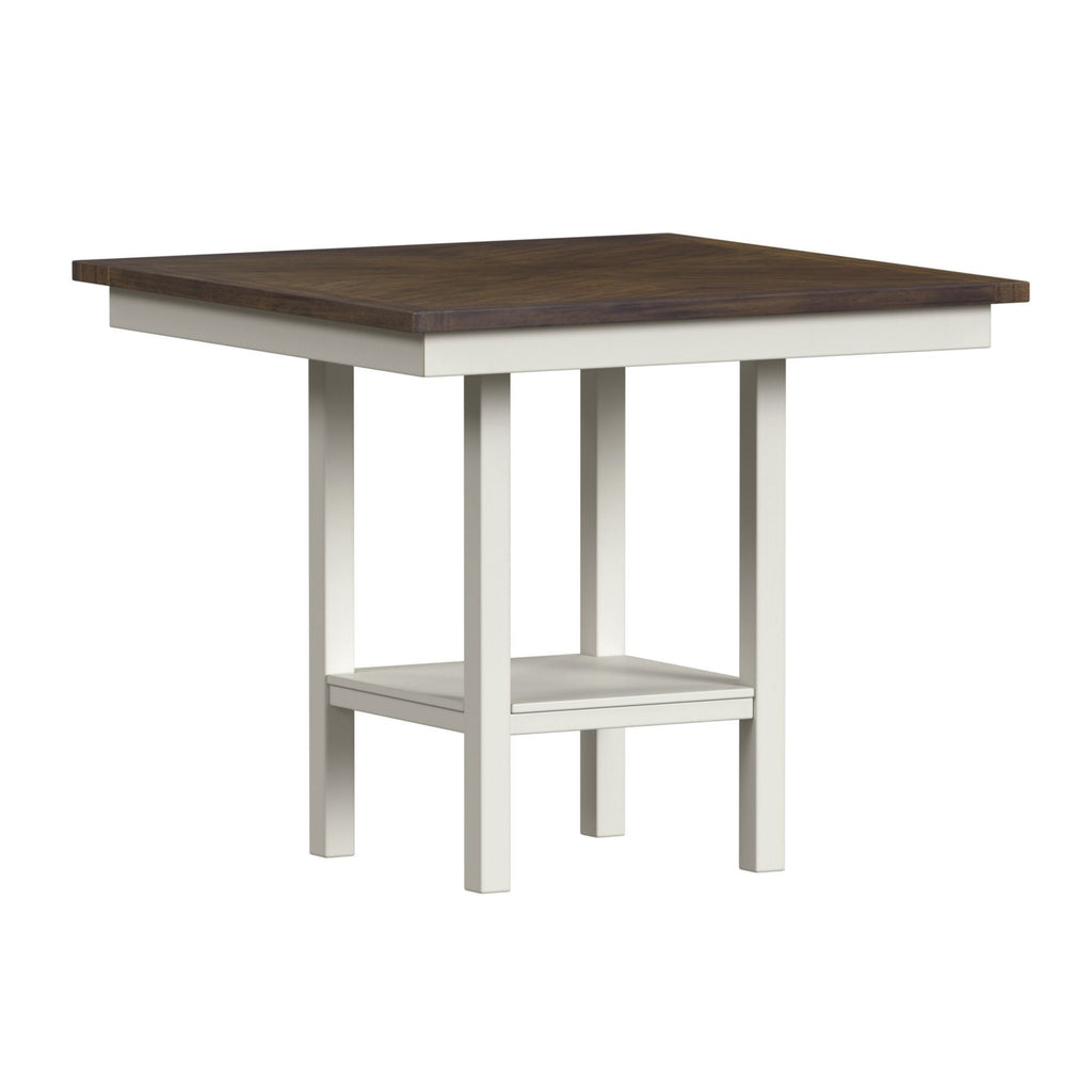 Brooks - 5 Piece Counter Set With Table And 4 Upholstery Seat & Wood Back Chairs - Medium Brown & White - Stylish Home Furniture