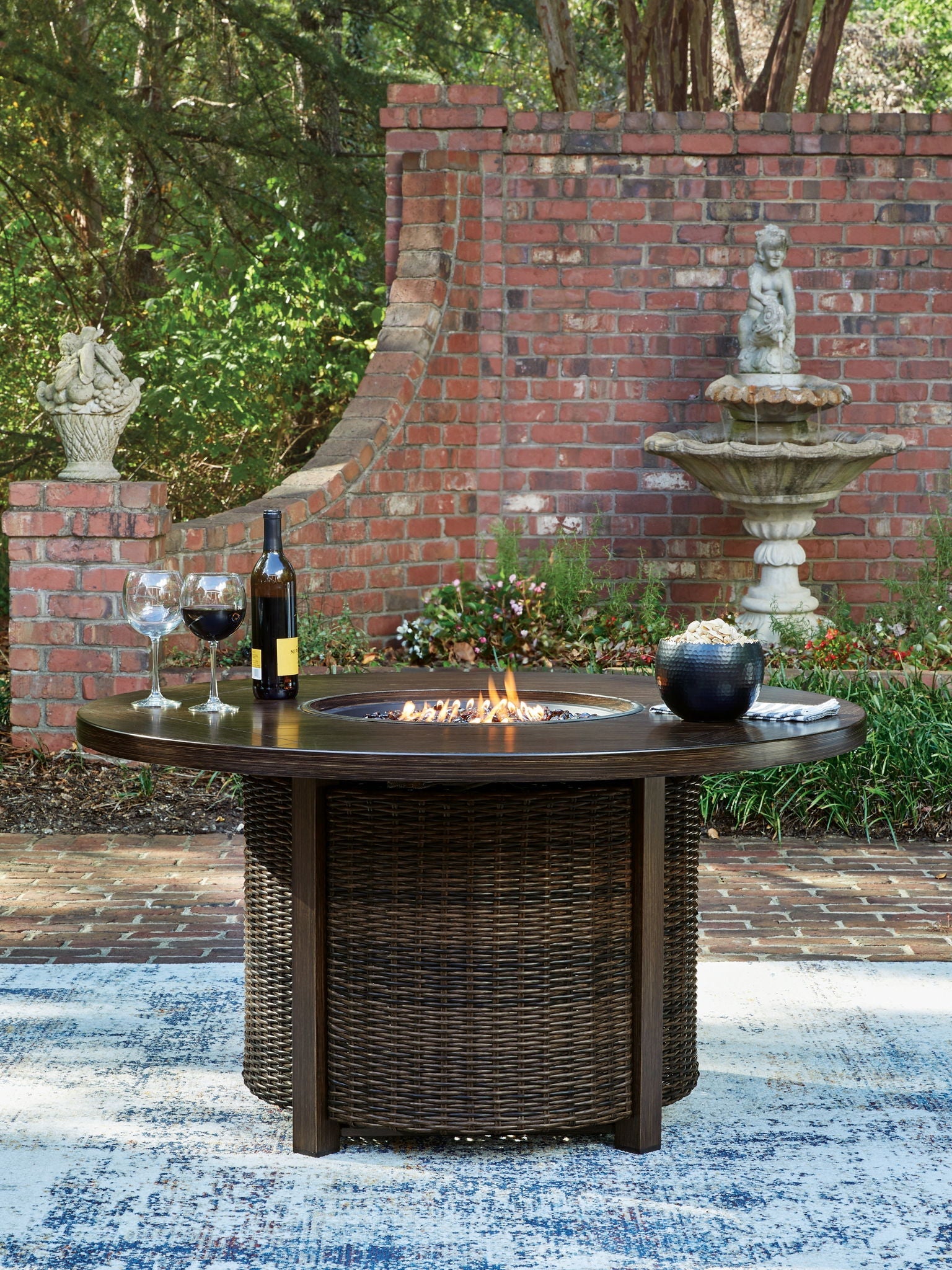 Monterey Point - Round Fire Pit Table - Dark Brown - Stylish Home Furniture