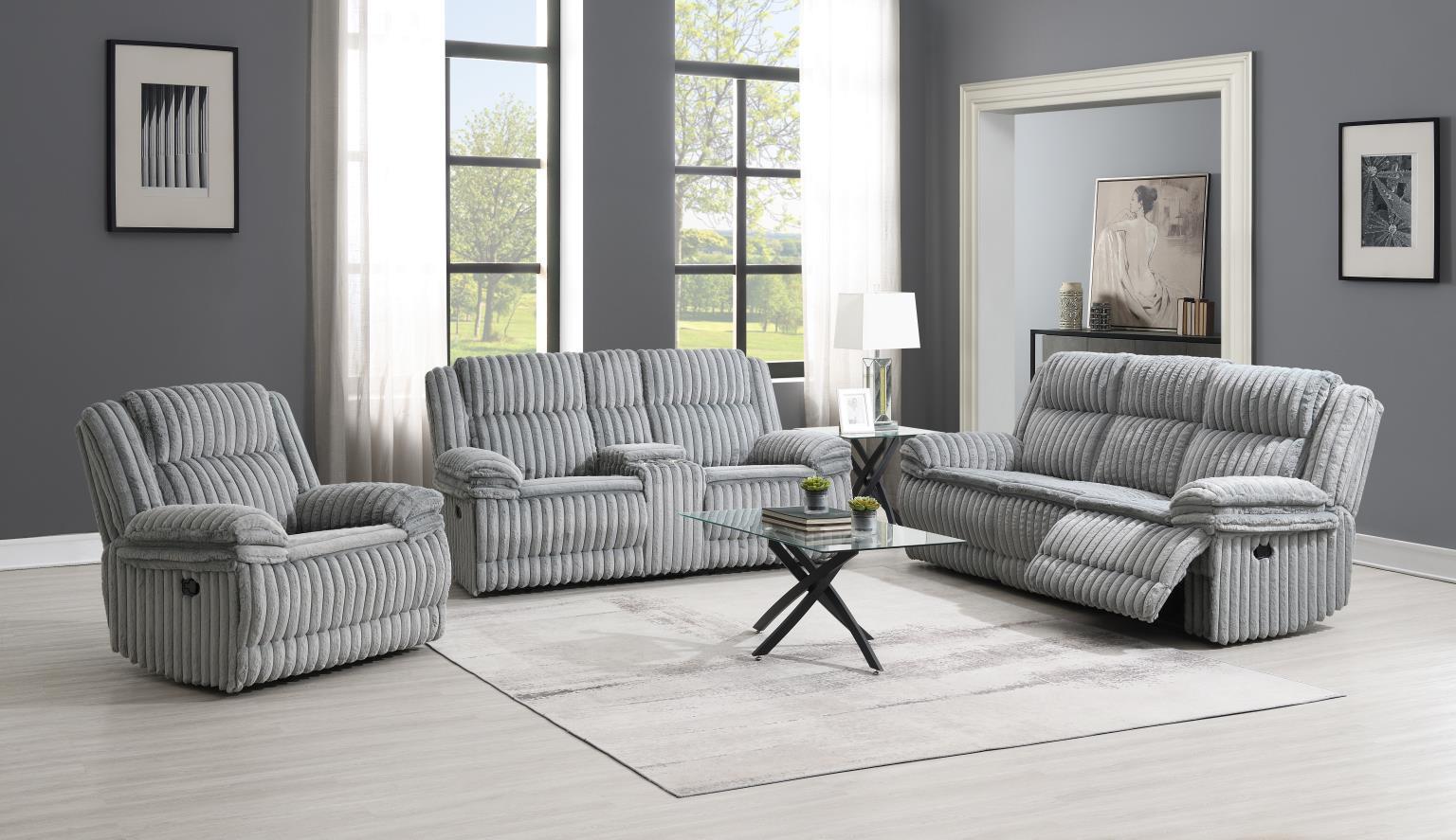 U113 - Corduroy Motion Loveseat - Gray - Stylish Home Furniture