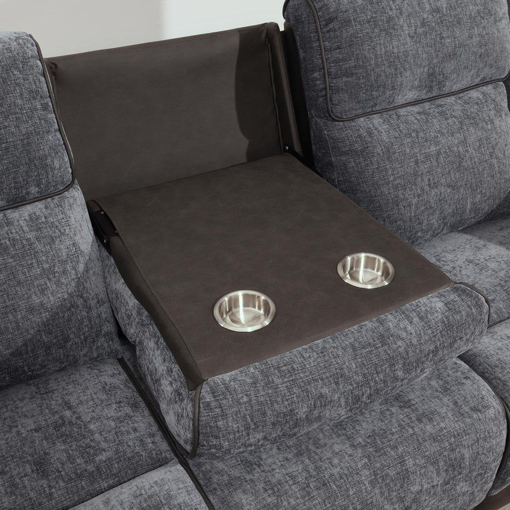 U177 - Motion Sofa With Drop Down Table - Charcoal Gray - Stylish Home Furniture