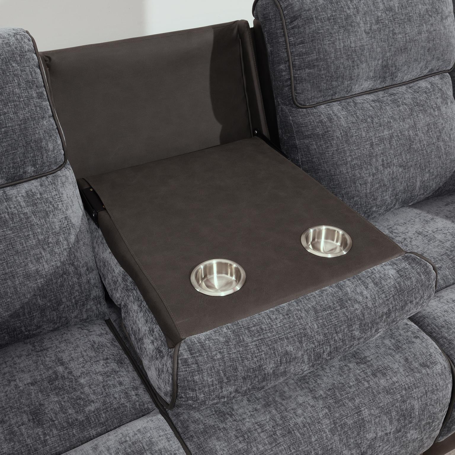 U177 - Motion Sofa With Drop Down Table - Charcoal Gray - Stylish Home Furniture