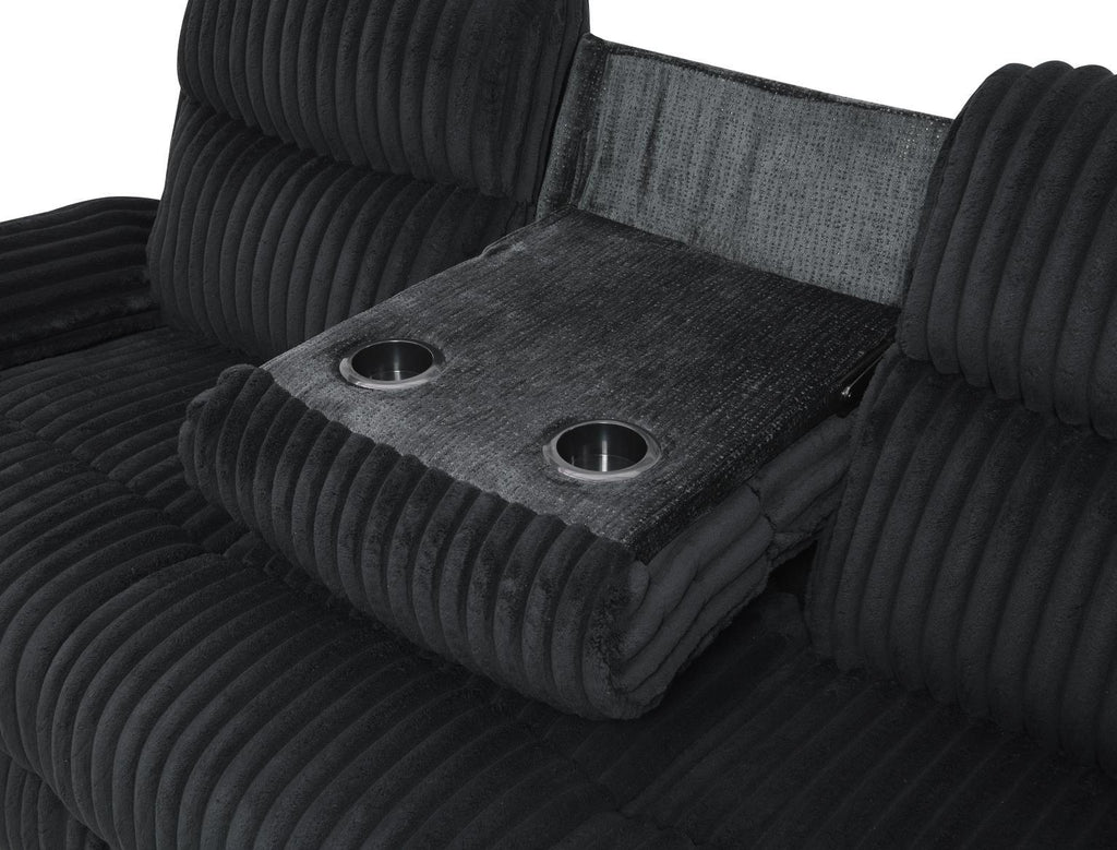 U181 - Corduroy Motion Sofa With Drop Down Table - Black - Stylish Home Furniture