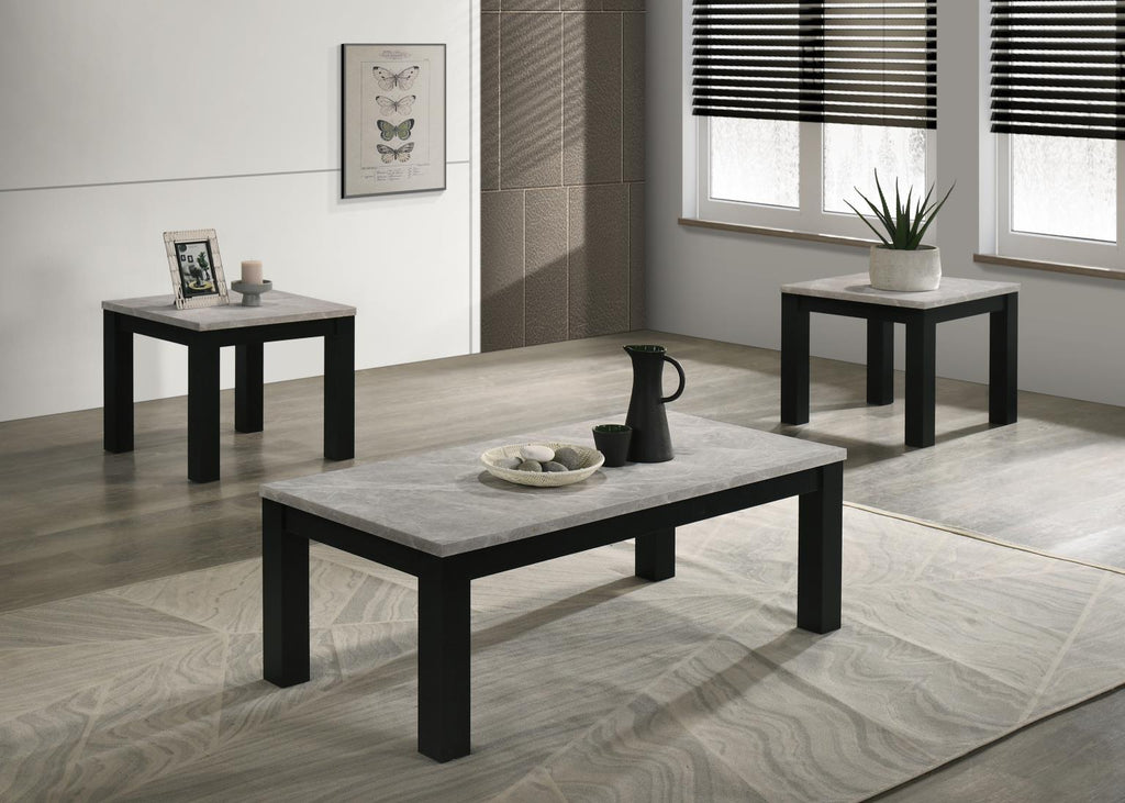 T233 - Melamine Top 3 Piece Table Set (Coffee And 2 End Tables) - Black / White - Stylish Home Furniture