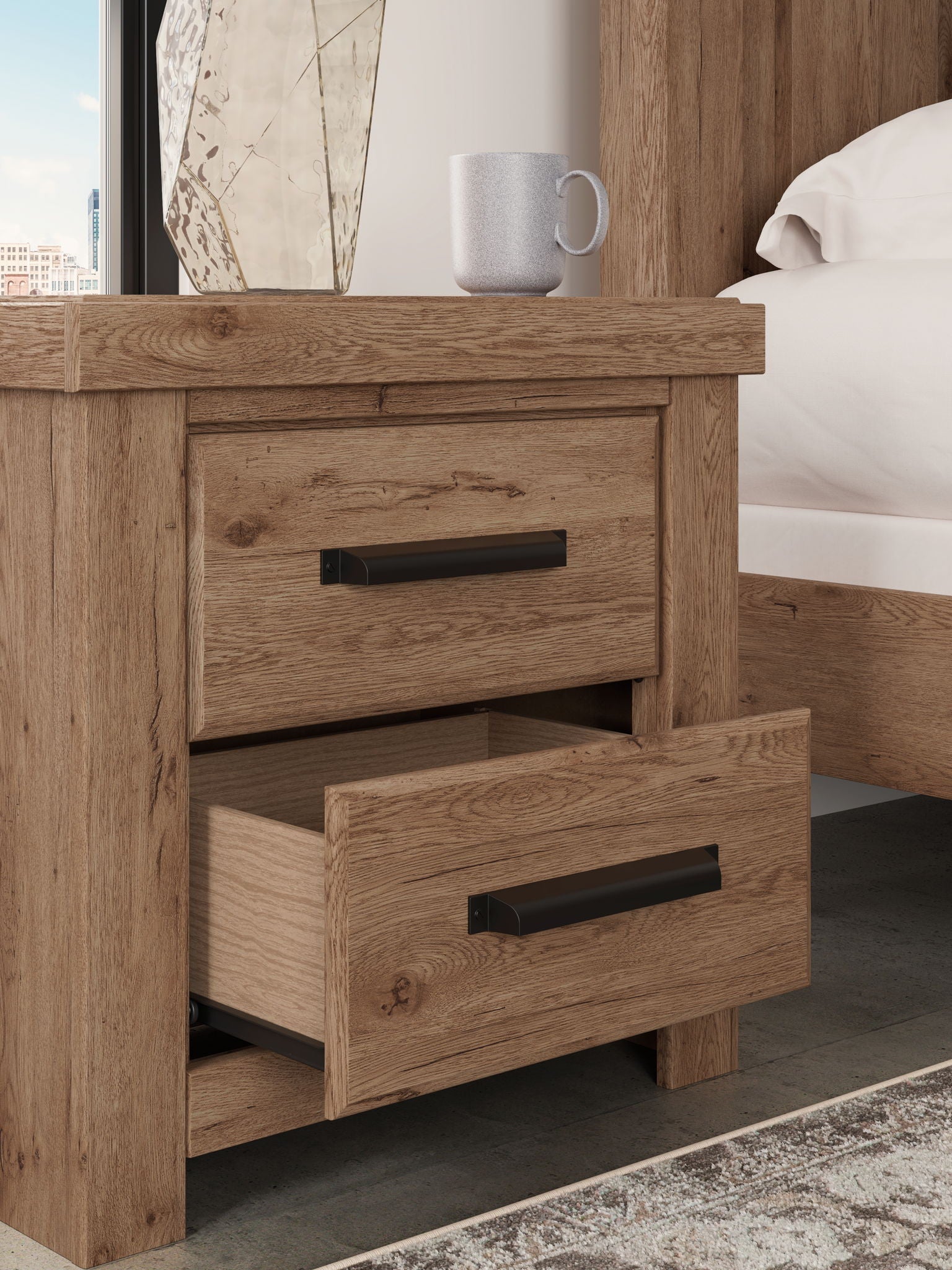Oliandon - Two Drawer Night Stand - Light Brown - Stylish Home Furniture