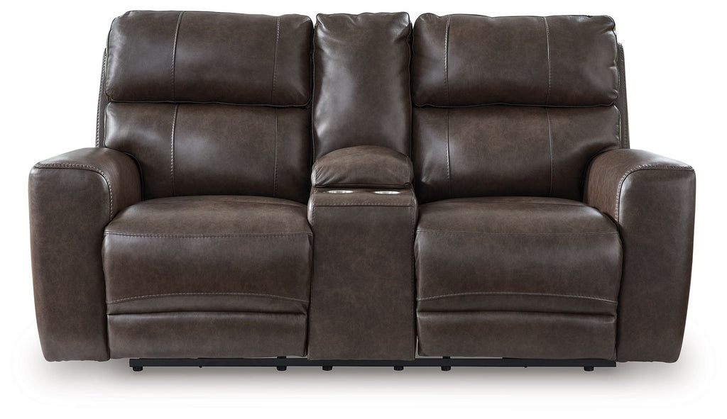 Crossplex - Power Reclining Loveseat / Console / Adjustable Headrest - Smoke - Stylish Home Furniture