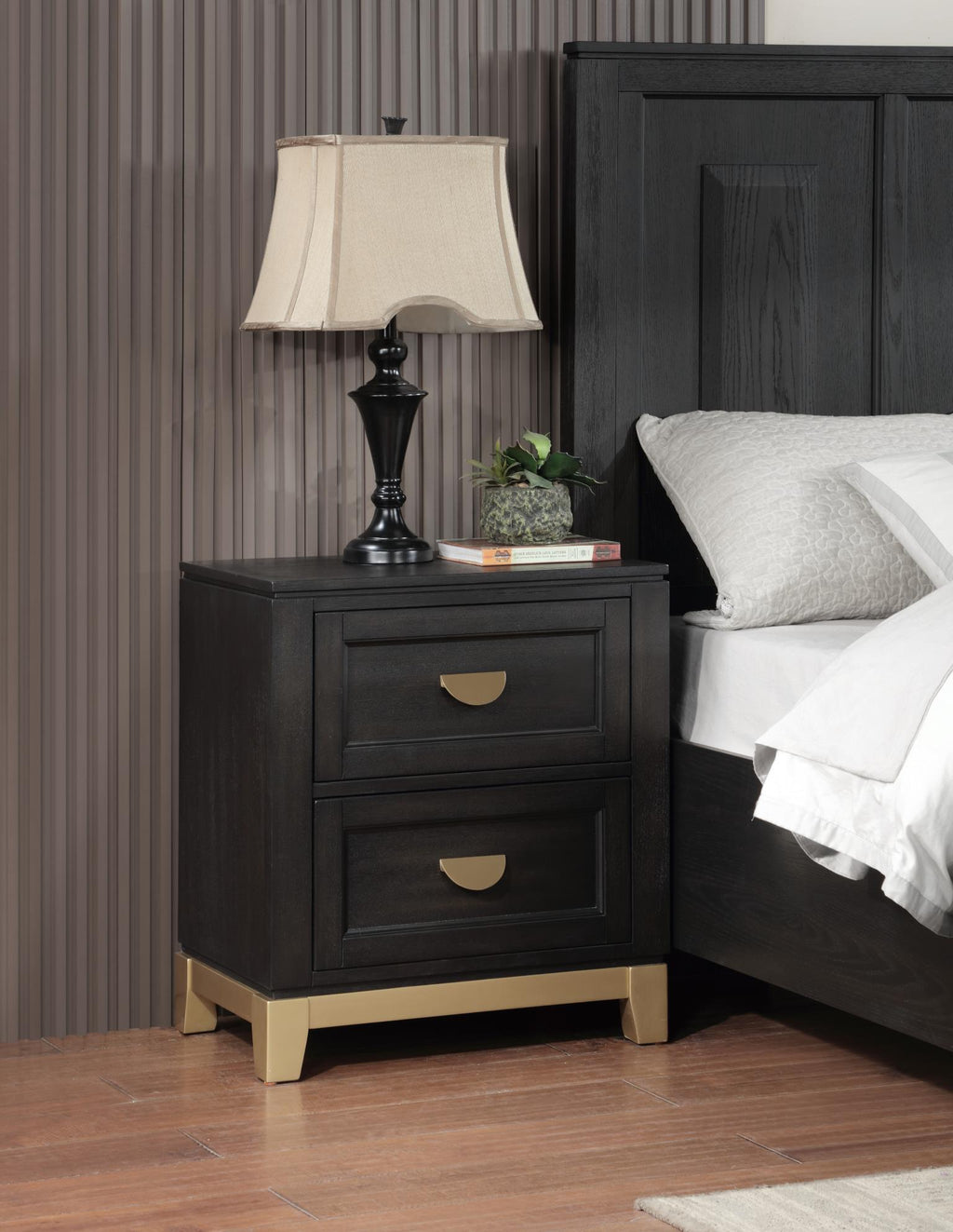 B236 - Nightstand - Black / Gold - Stylish Home Furniture