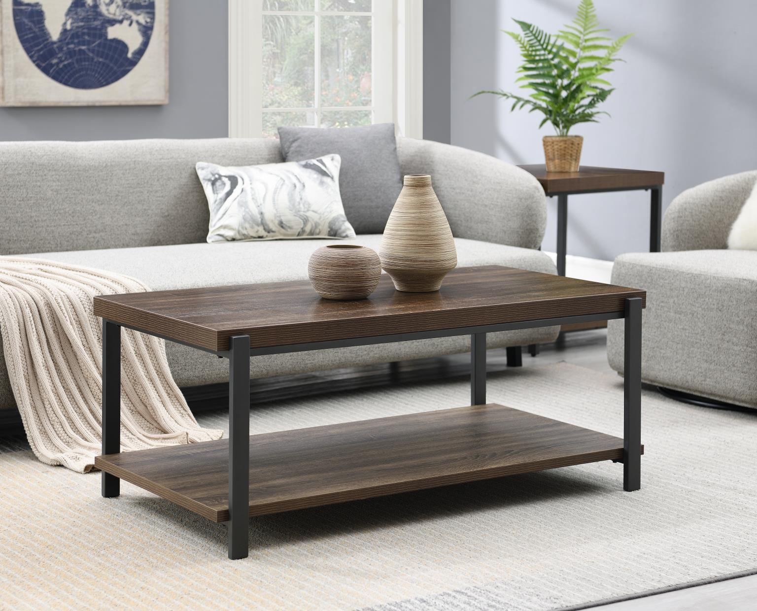 T174 - Coffee Table & 2 End Tables - Warm Brown / Gray - Stylish Home Furniture