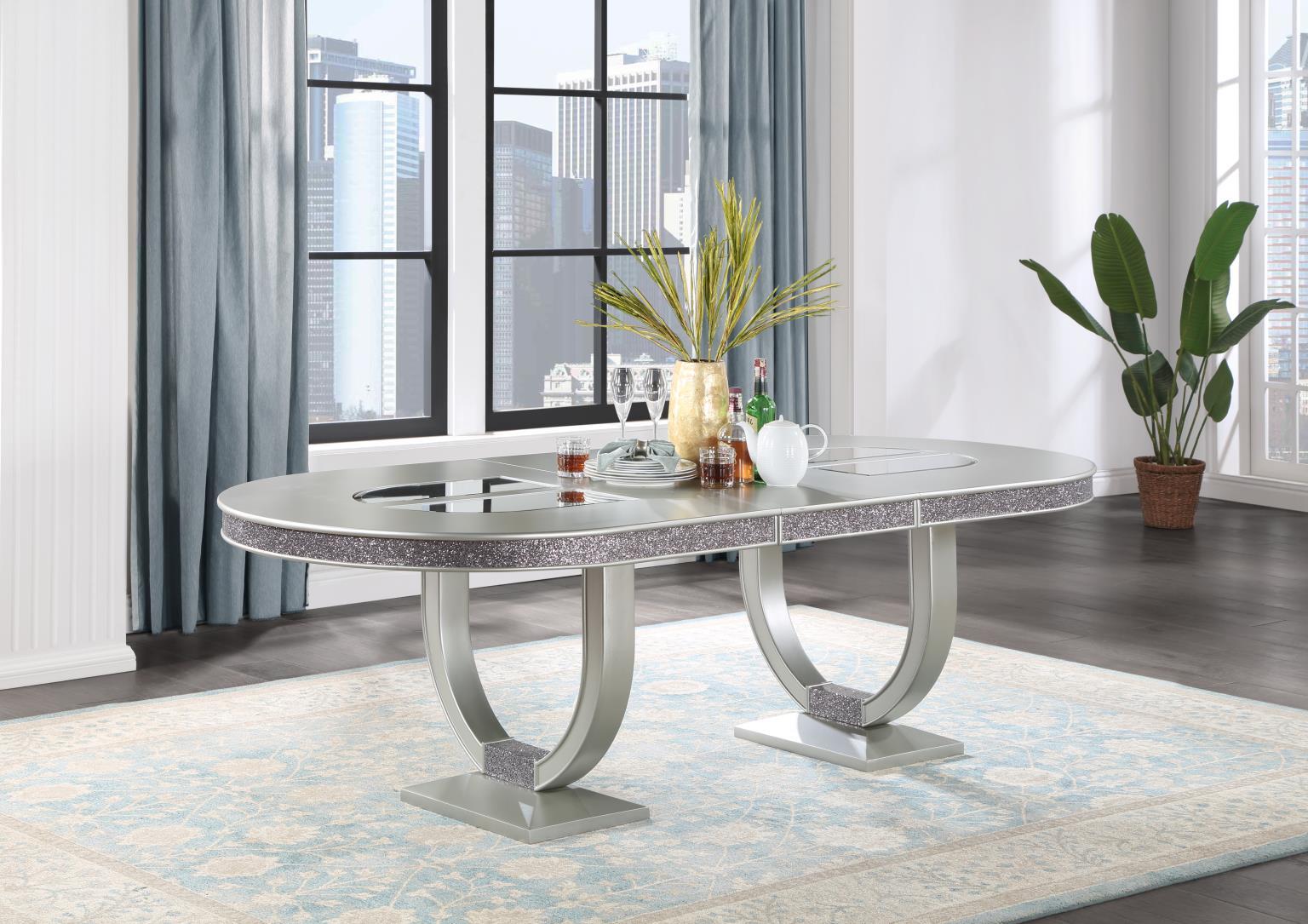 D107 - Round Back Side Chair (Set of 2) - Shimmer Silver - Stylish Home Furniture