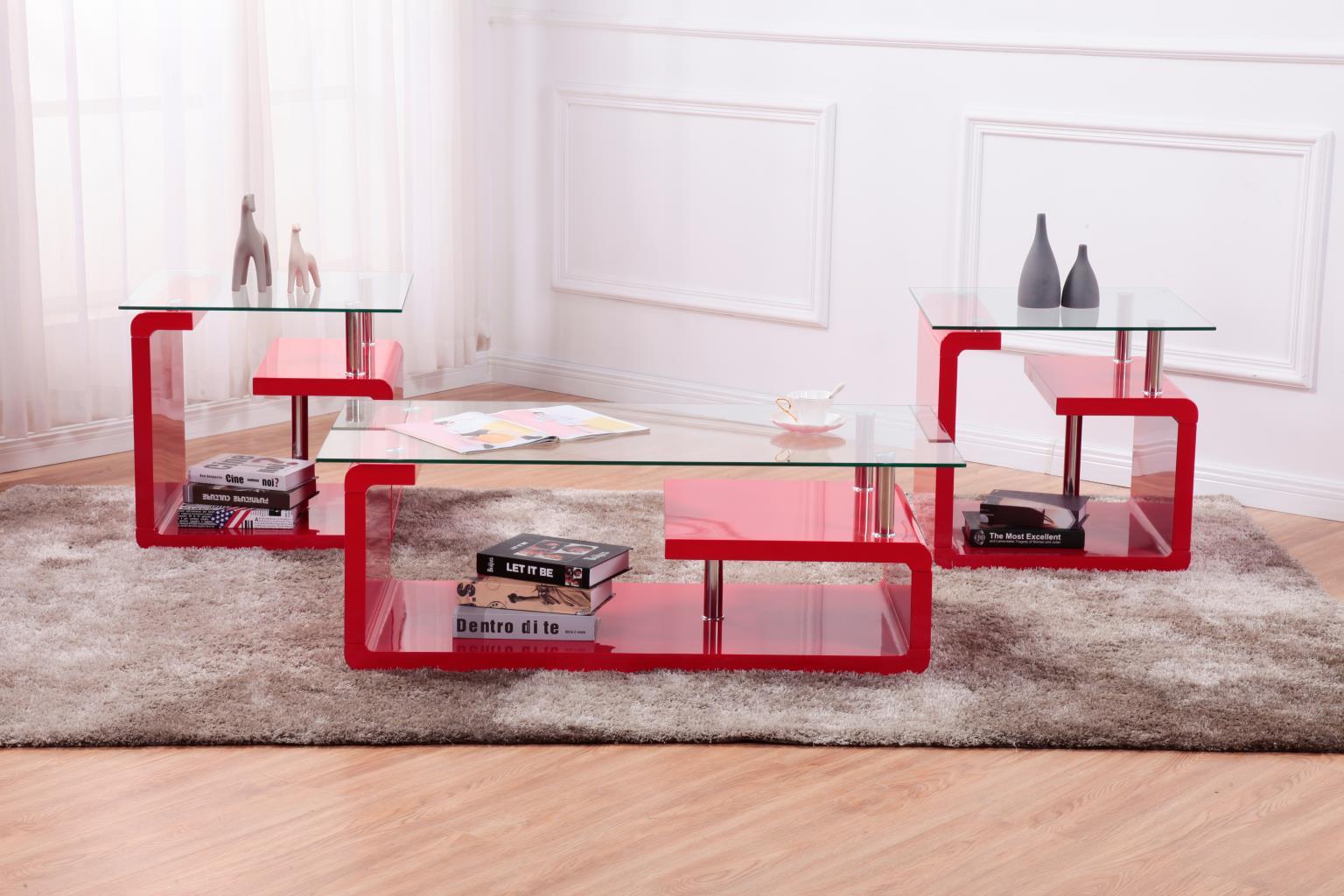T306 - Coffee Table & 2 End Tables - Red - Stylish Home Furniture
