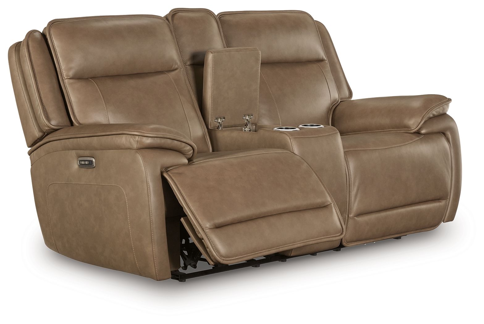 Glencroft - Power Reclining Loveseat With Console / Adjustable Headrest - Sahara - Stylish Home Furniture