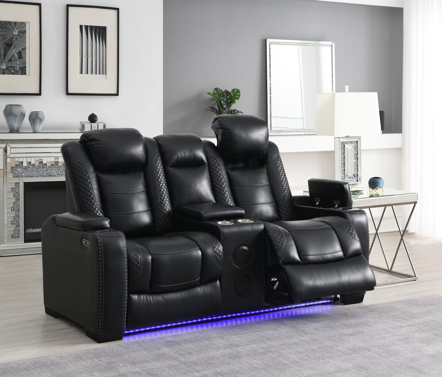 U92 - LED Power Reclining With Power Headrest, Bluetooth Speaker, And Drop Down Table Loveseat - Black - Stylish Home Furniture