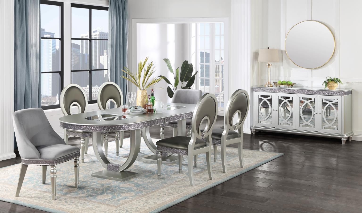 D107 - Round Back Side Chair (Set of 2) - Shimmer Silver - Stylish Home Furniture