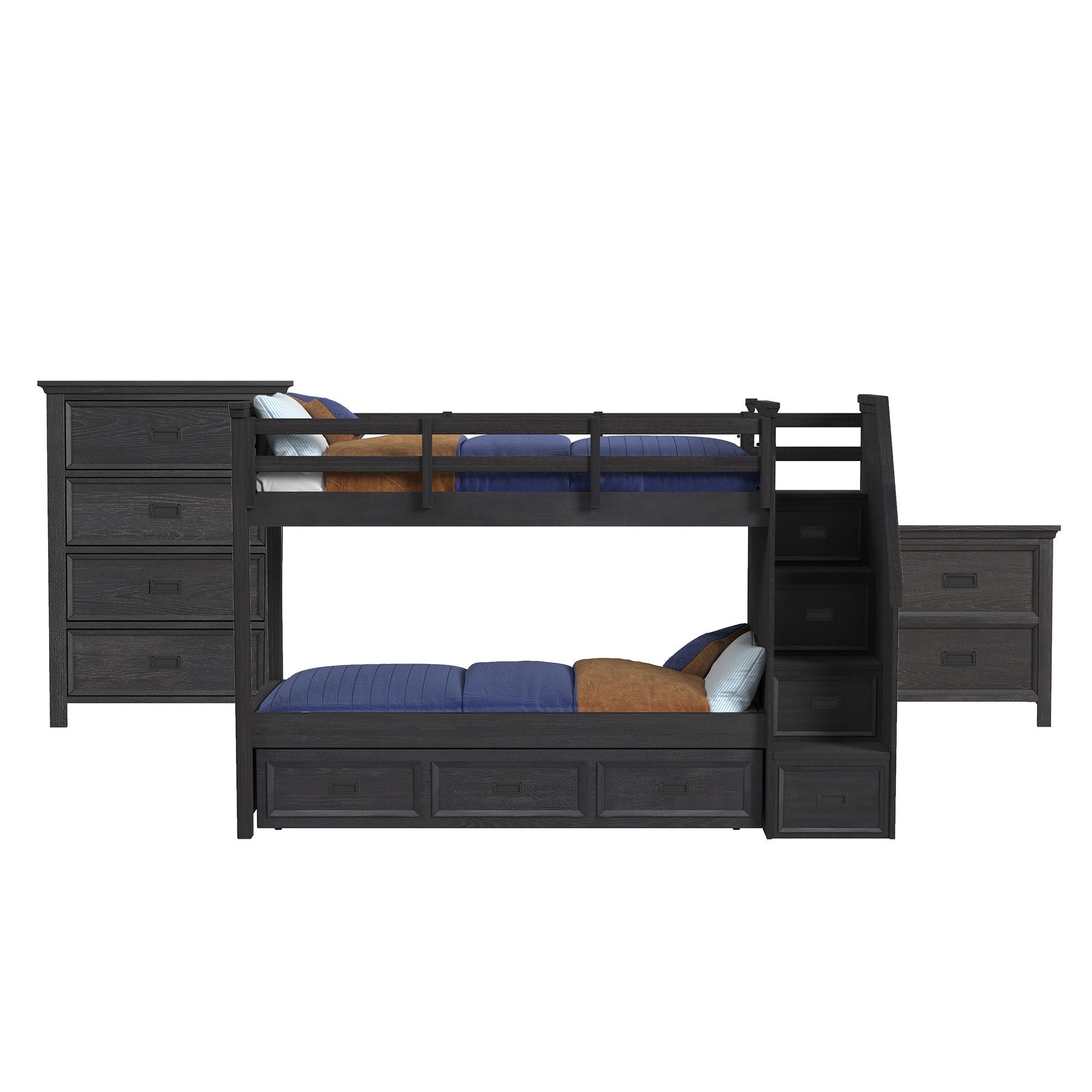 Hampton Kids - Bunk With Staircase And Trundle Bedroom Set - Stylish Home Furniture
