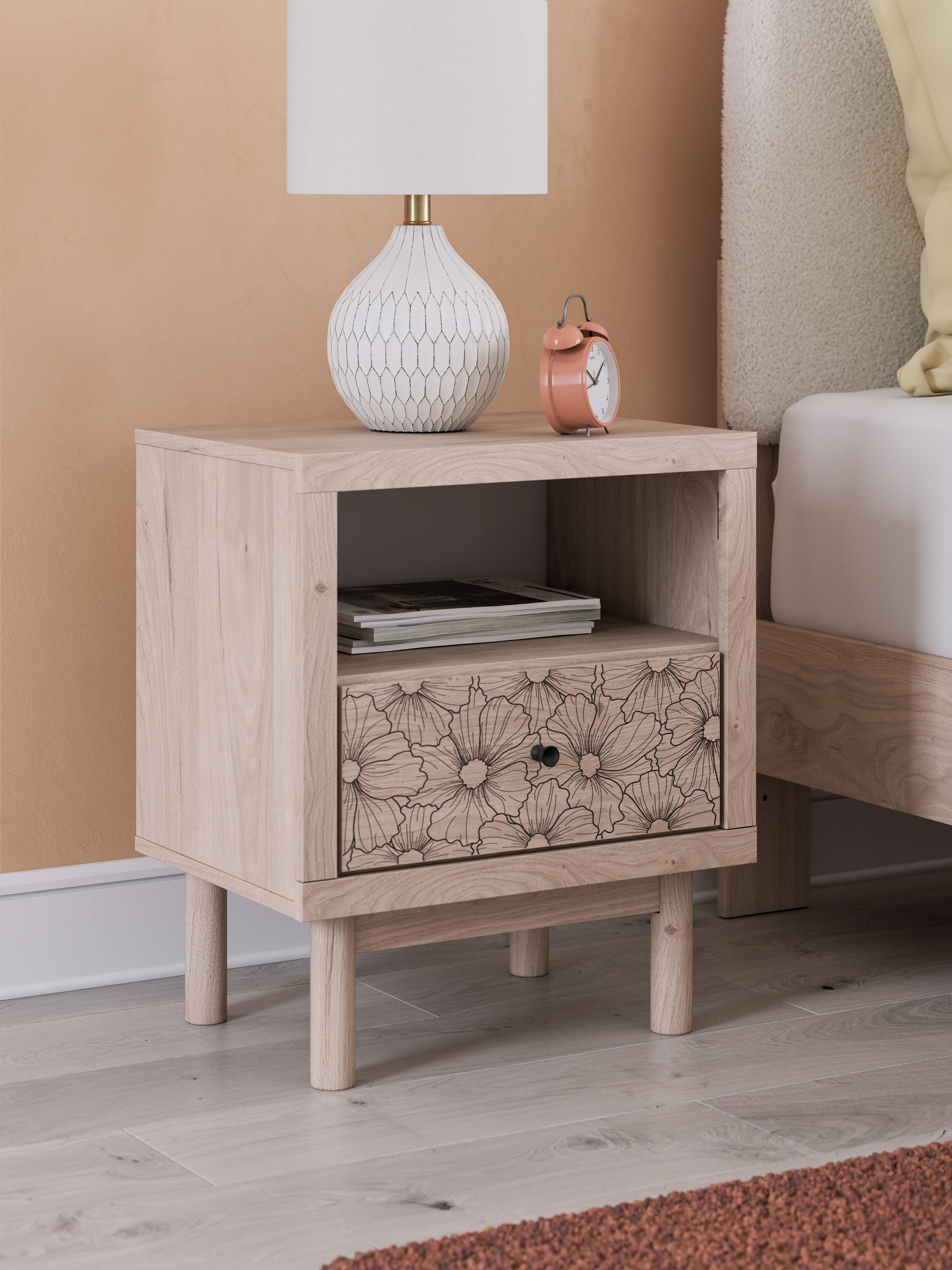 Arloster - One Drawer Night Stand - Tan - Stylish Home Furniture