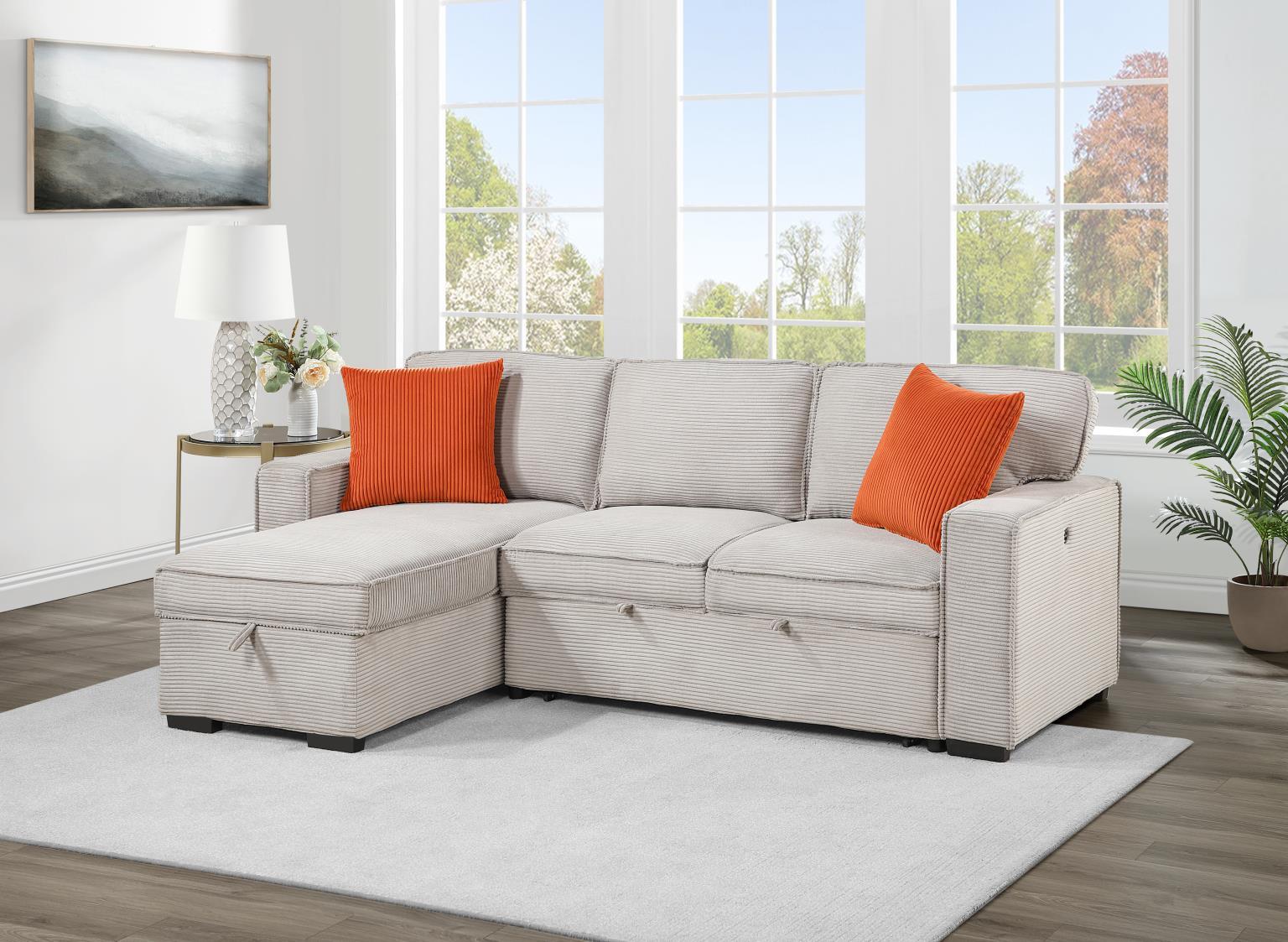 U393 - Sofa Chaise Sectional - Beige - Stylish Home Furniture